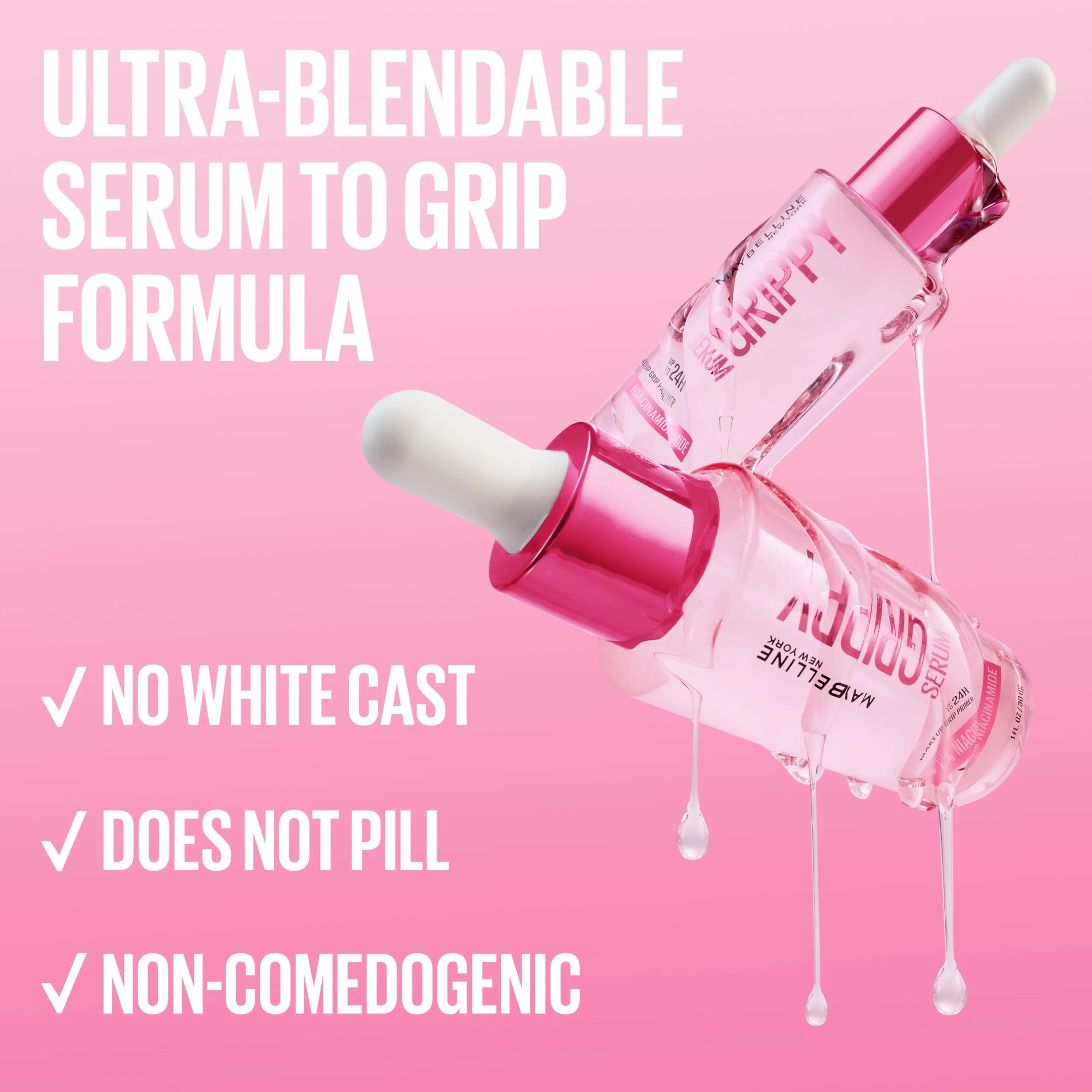 Maybelline Grippy Serum Primer, Hydrating Makeup Primer with 2% Niacinamide For Up To 24HR Make Up Wear, Clear, 1 Count - Image 3