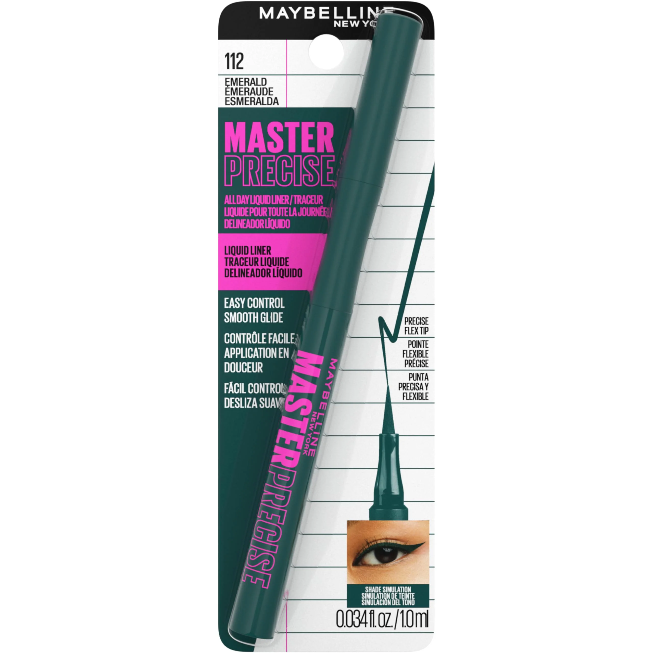 MAYBELLINE Master Precise All Day Liquid Eyeliner, Waterproof Eyeliner Makeup for up to 30HR Wear, Emerald Green, 1 Count - Image 3