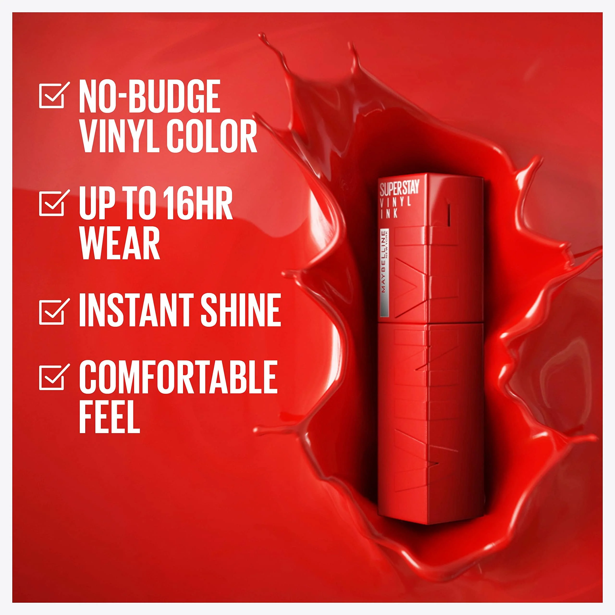 Maybelline Super Stay Vinyl Ink Longwear No-Budge Liquid Lipcolor Makeup, Highly Pigmented Color and Instant Shine, Lippy, Cranberry Red Lipstick, 0.14 fl oz, 1 Count - Image 10
