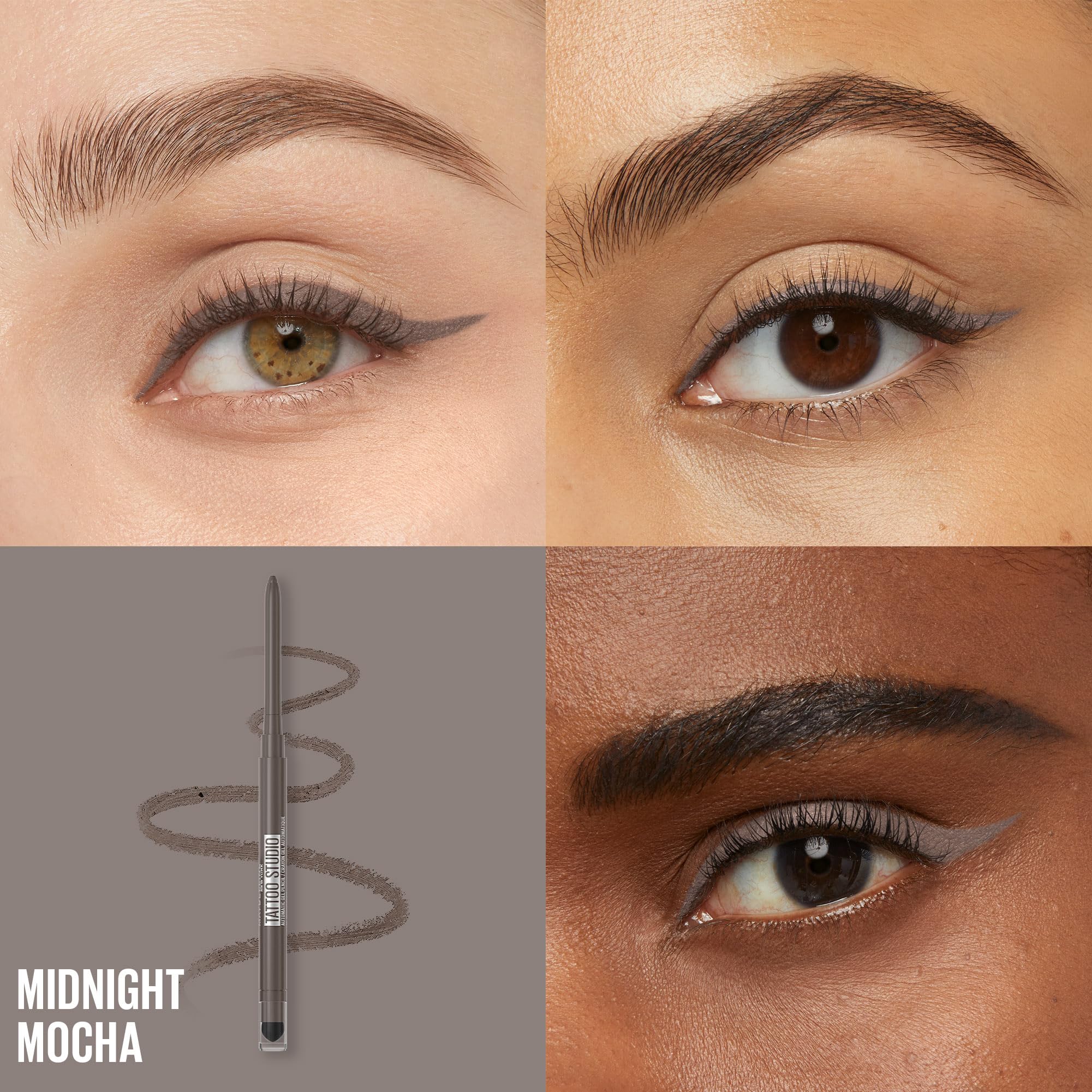 Maybelline Tattoo Studio Automatic Gel Pencil Waterproof Eyeliner, Blendable, Smudge Resistant, Matte Eyeliner For Up To 36HR Wear, Midnight Mocha (Smokey Gray), Packaging May Vary - Image 6