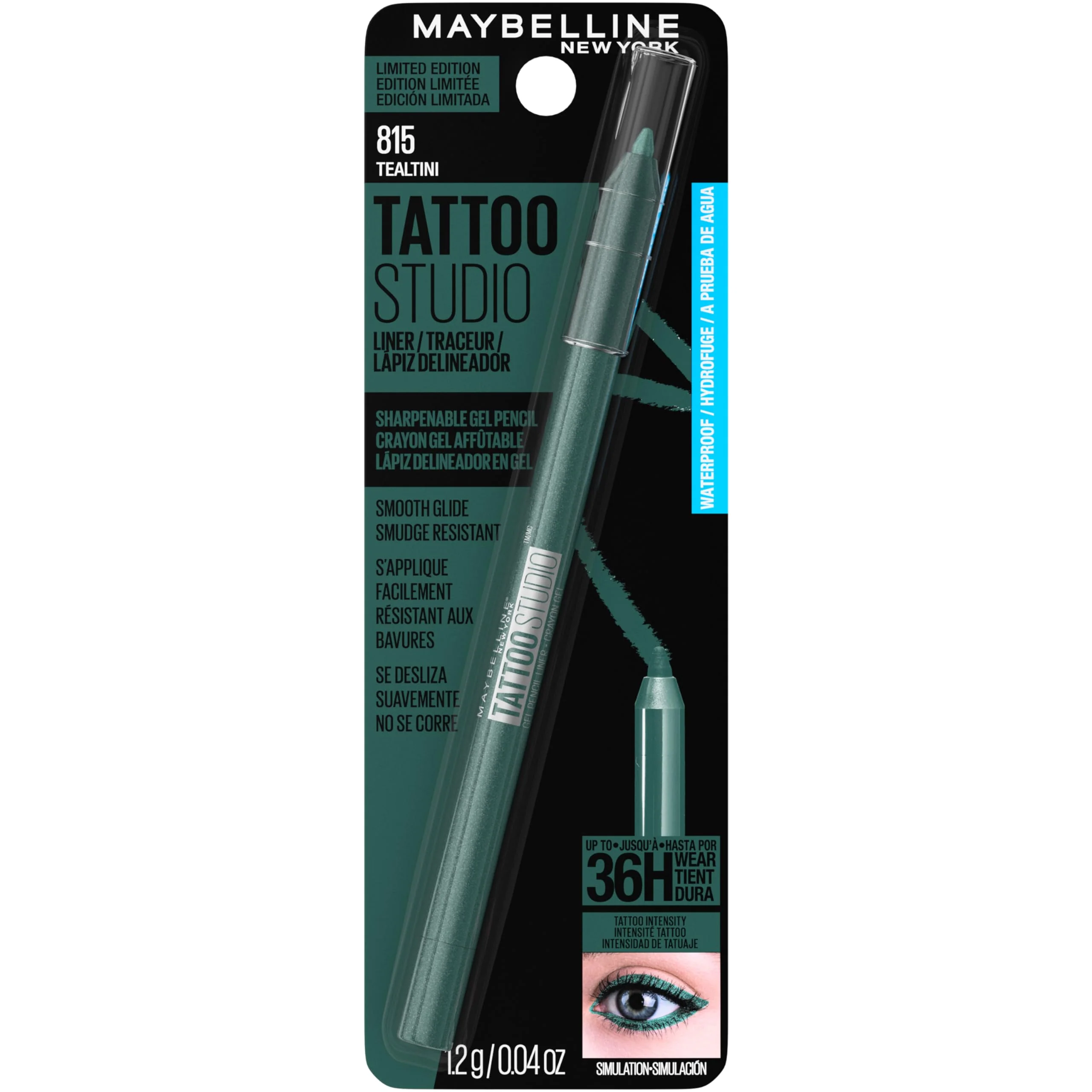 MAYBELLINE Tattoo Studio Sharpenable Eyeliner Pencil, 36 Hour Wear, Waterproof, Tealtini, 1 Count - Image 3