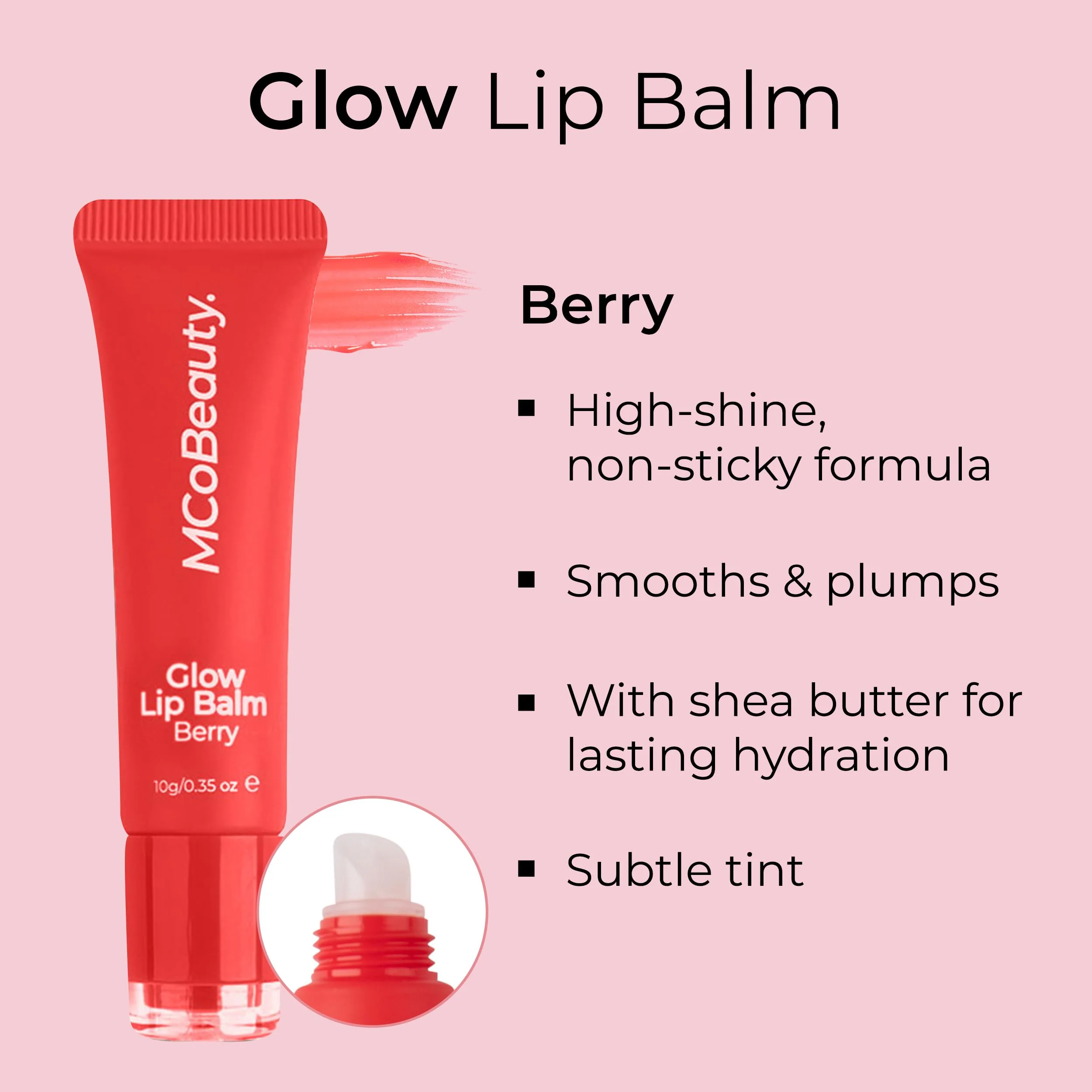 MCoBeauty Glow Lip Balm Berry - Hydrating Tinted Lip Care with Glossy Shine for Soft Smooth Lips - Nourishing Lip Treatment Moisturizer, Plumping Glow Balm - Vegan Cruelty Free Beauty Essentials - Image 6