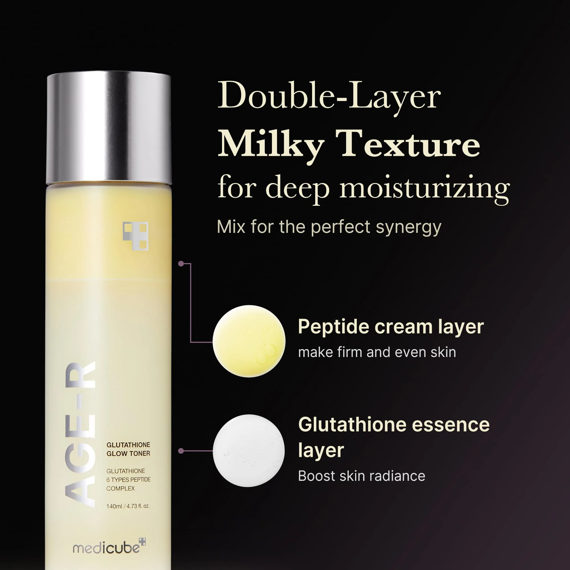 medicube Age-R Glutathione Glow Milky Toner, Low-Irritation Double Layer Toner for Glass Glow Skin with Peptide, Even Skin Tone, Radiance, Hydration, Korean Skincare - Image 6