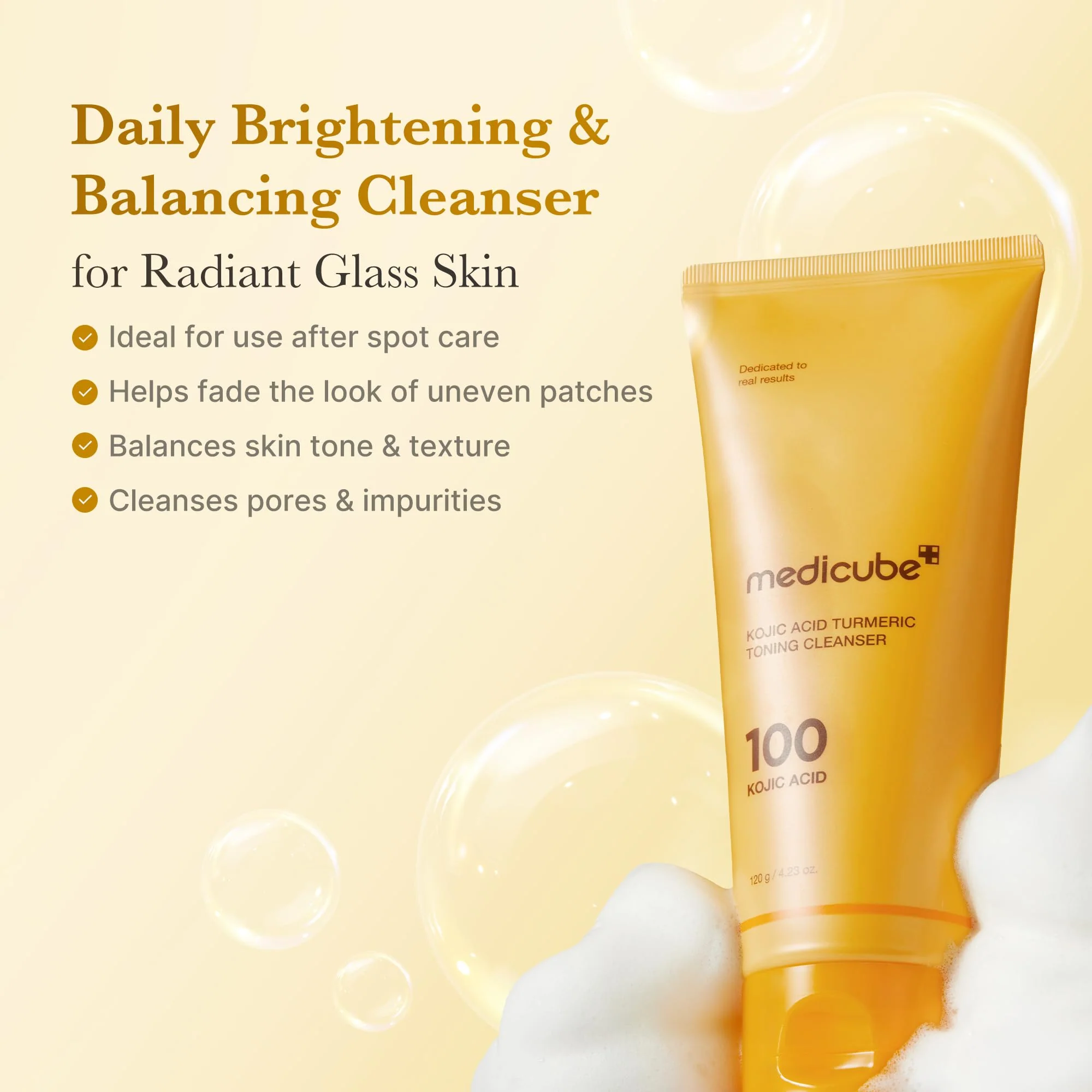 medicube Facial Cleanser Kojic Acid Turmeric Whip Cleanser | Cleansing Foam for Brightening, Balancing | Fade Appearance of Uneven Patches & Ideal for Use After Spot Care | Korean Skincare, 4.23 oz - Image 9