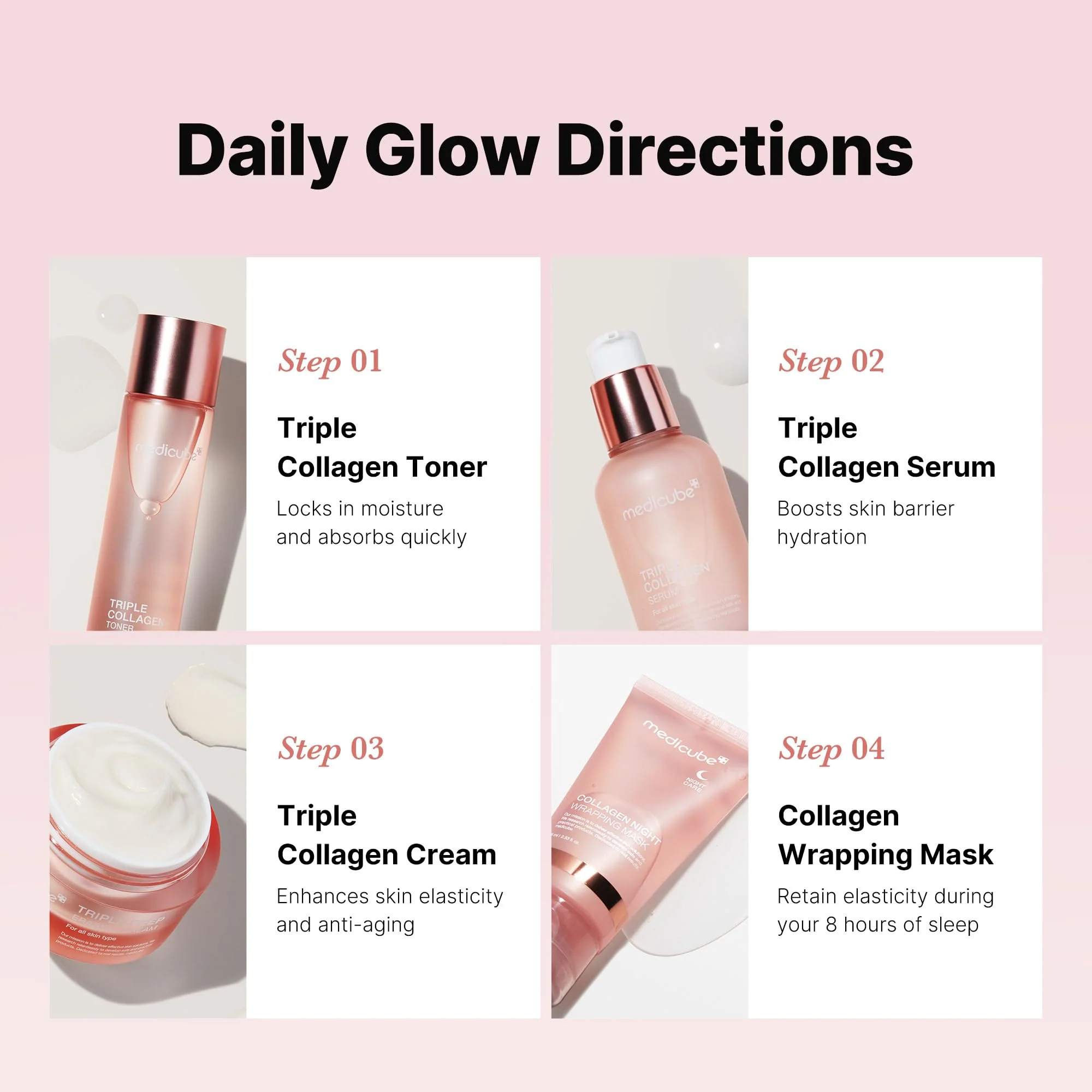medicube Glass Skin Collagen Trial Kit | Korean Skincare Set and Kit | Gifts for women | 4-Step Skincare Set for glowy skin | Travel Size - Image 7