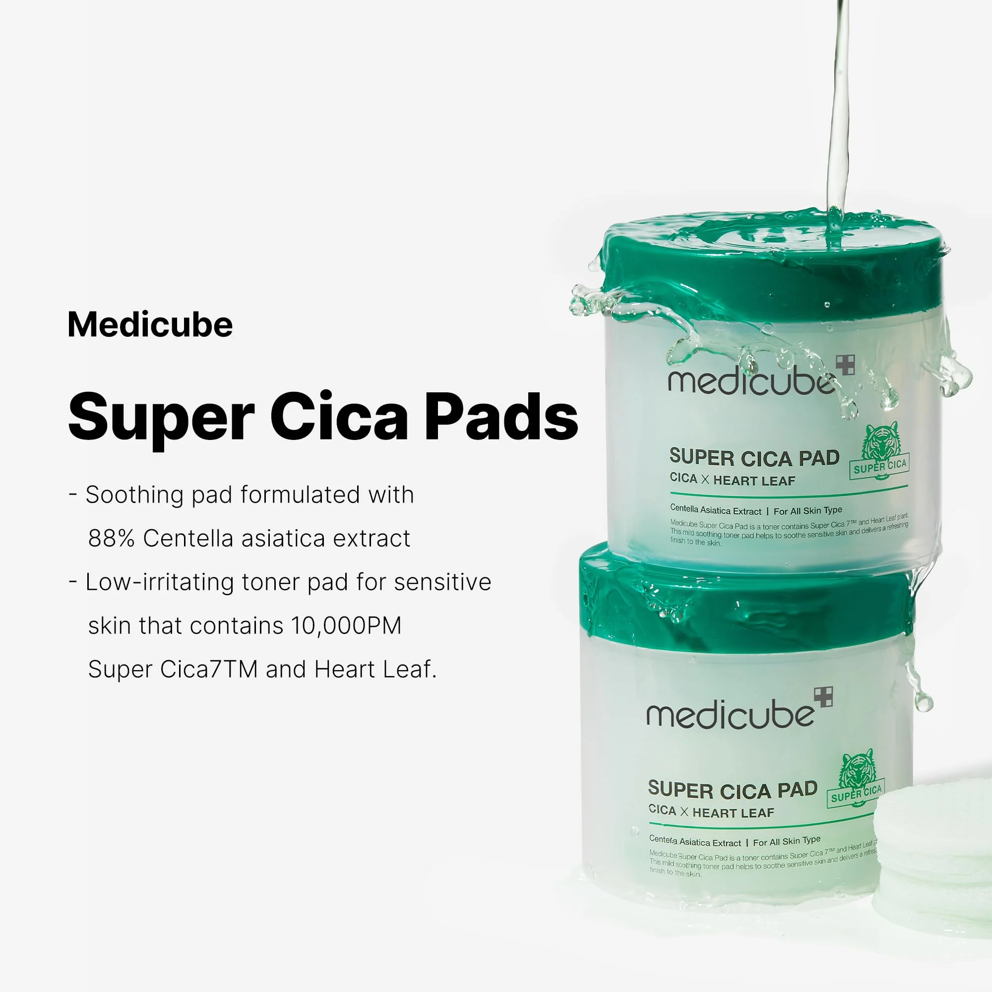 Medicube Super Cica Facial Toner Pads (70 Pads) - 88% Centella Asiatica to Soothe Sensitive Skin - Infused with Heartleaf for Deep Hydration and Improvement of Damaged Skin - 100% Vegan Ceritifed - Image 7