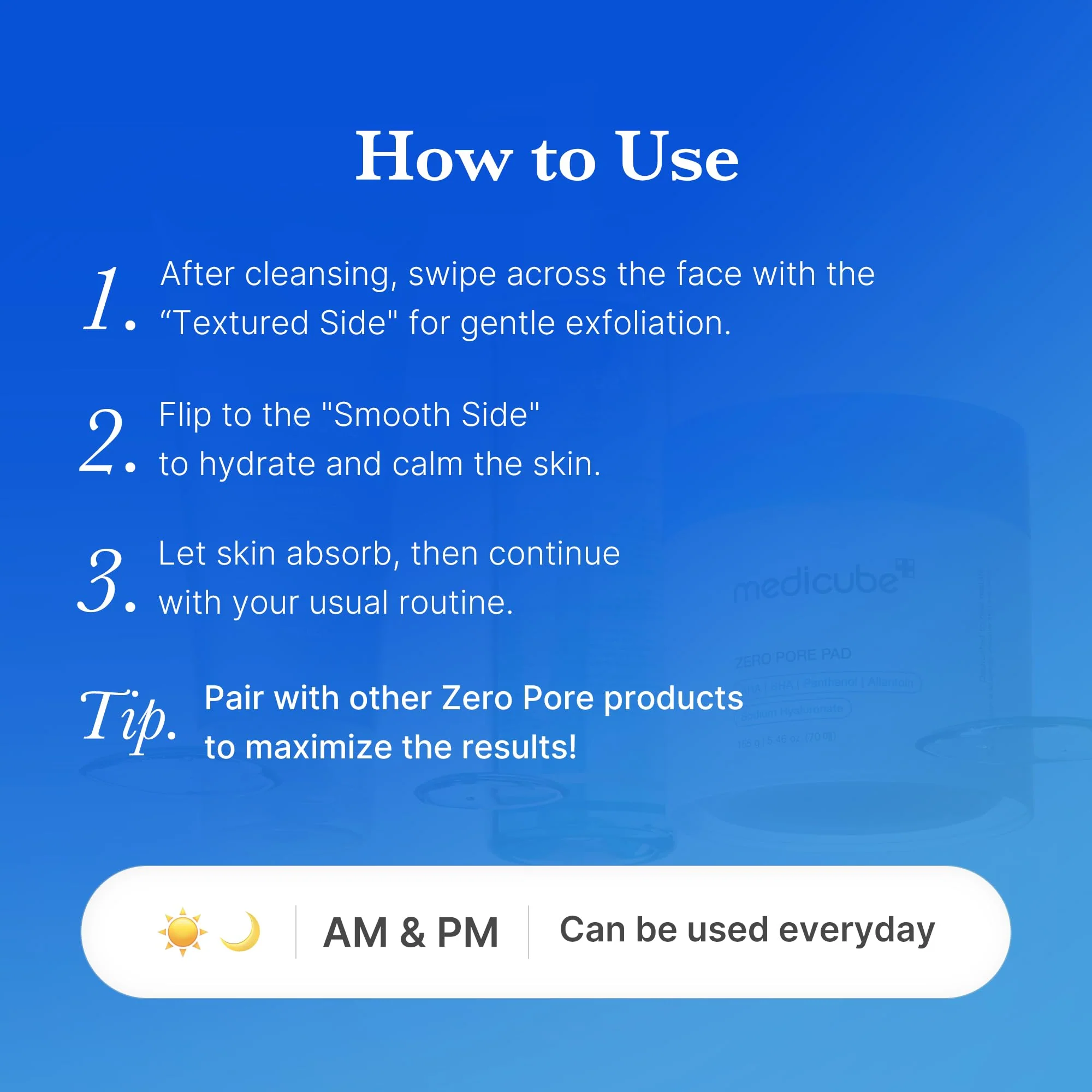 medicube Toner Pads Zero Pore Pad 2.0 | Dual-Textured Facial Pad for Exfoliation and Pore Care with 4.5% AHA Lactic Acid, 0.45% BHA Salicylic Acid | Ideal for All, Korean Skin Care, 70 Pads (1 Pack) - Image 5