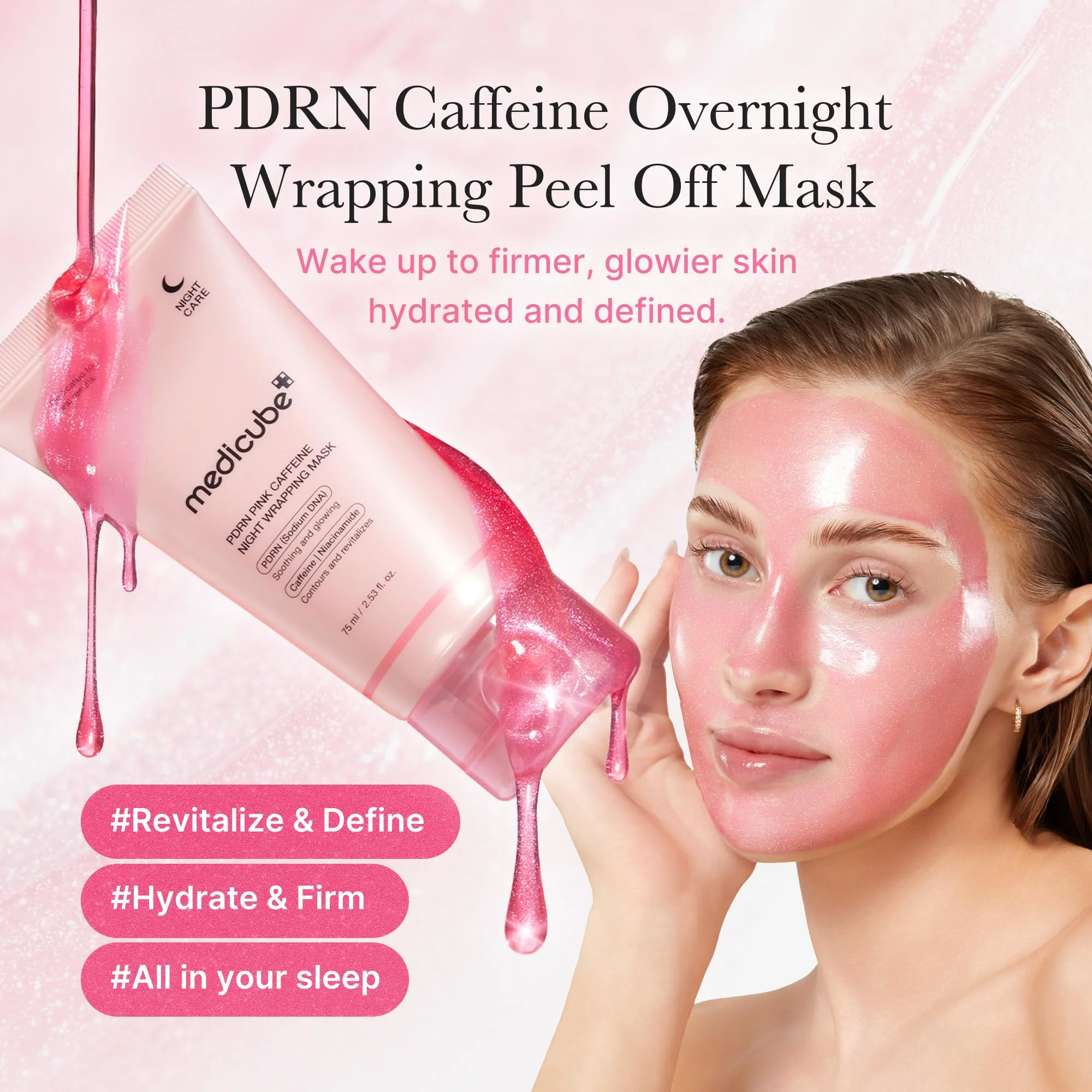 medicube Wrapping Mask PDRN Caffeine Overnight Peel Off Facial Mask | Firming, Depuffing & Hydration | Caffeine, Collagen For Refined, Glass Skin & Face Contour Support | Korean Skin Care, 2.53 fl.oz - Image 7