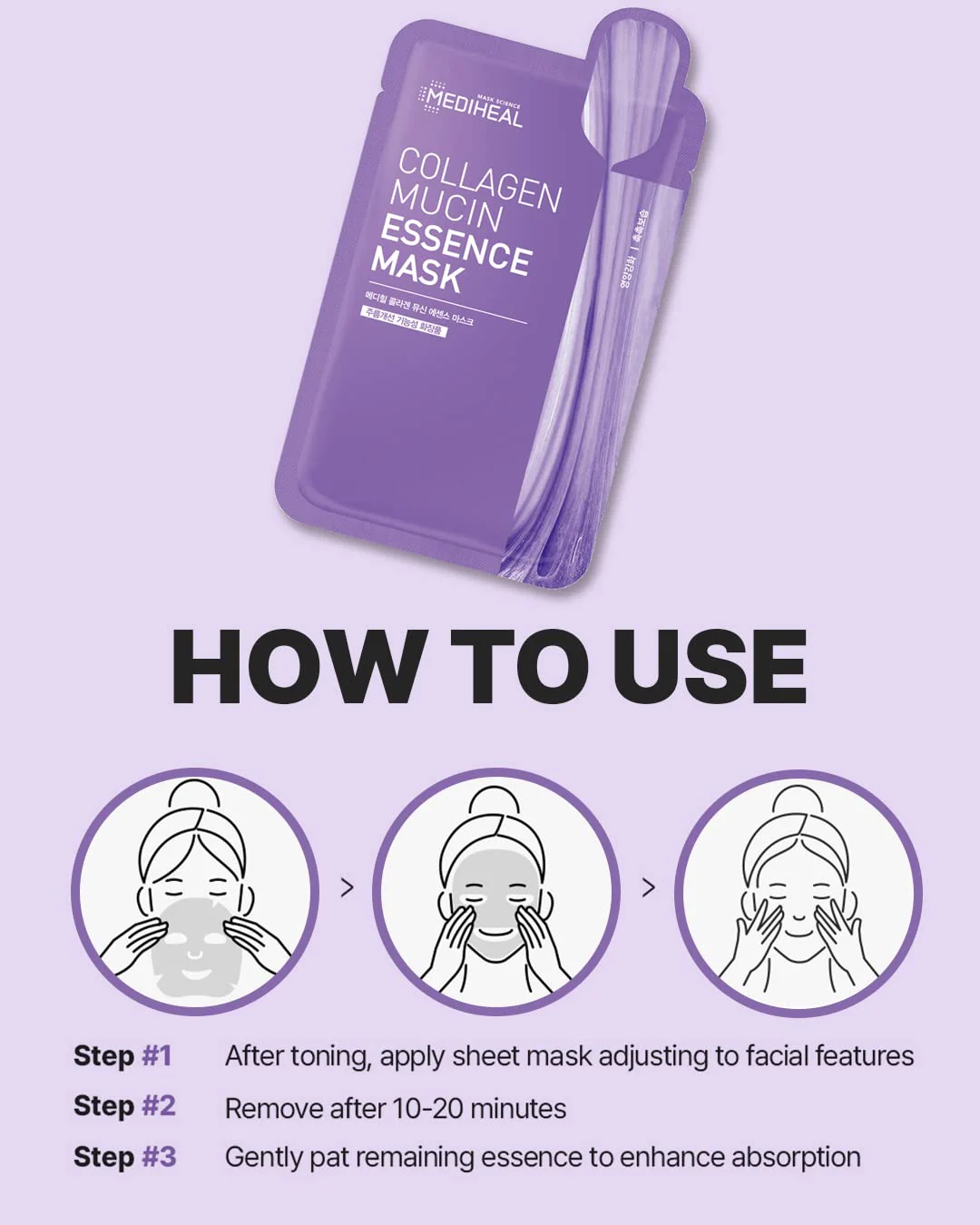Mediheal Collagen Mucin Essence Facial Mask, Moisturizing & Nourishing Facial Sheet Mask for Stressed Skin, Collagen and Vegan Mucin, Eco-Friendly & Hypoallergenic Cellulose Sheet 15 Sheet - Image 3