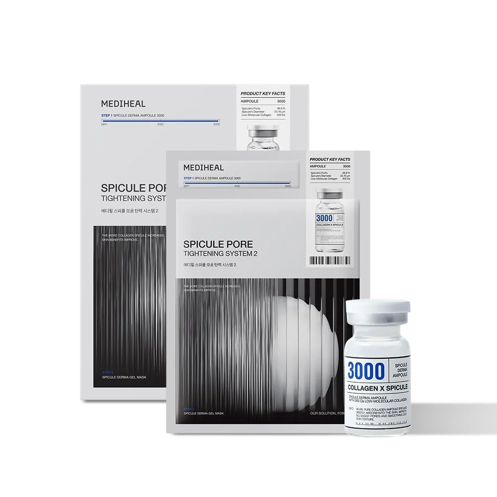 Mediheal Collagen Spicule 3000ppm Intensive Serum – Micro Needle Serum for Pore Care, Soothing & Skin Texture Improvement, 2-Step Pore Care Set,Collagen Spicule Ampoule and Gel Mask Set,4 pcs