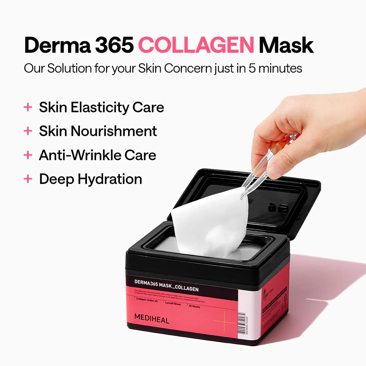 Mediheal Derma 365 Collagen Mask (30 Masks) - Daily Skin Care Mask for Firm Moisturizing to Lift Skin with Collagen Active 3X - Image 7
