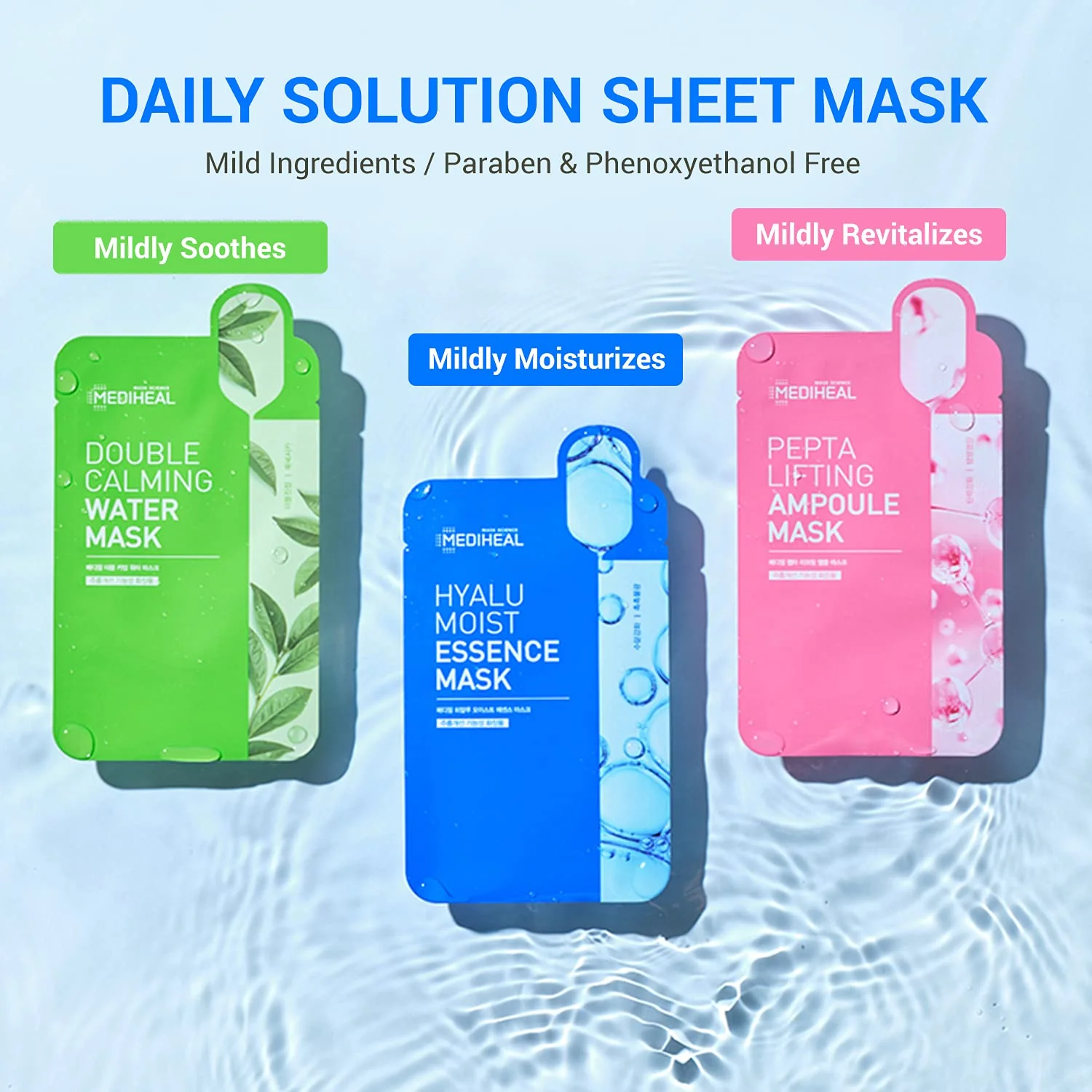 Mediheal Double Calming Water Mask, Pack of 15 - Calming Face Mask Sheet with Centella Asiatica and Artemisia Extract, Relieves Sensitive and Redness Skin, Silky Smooth Cellulose Sheet - Image 6