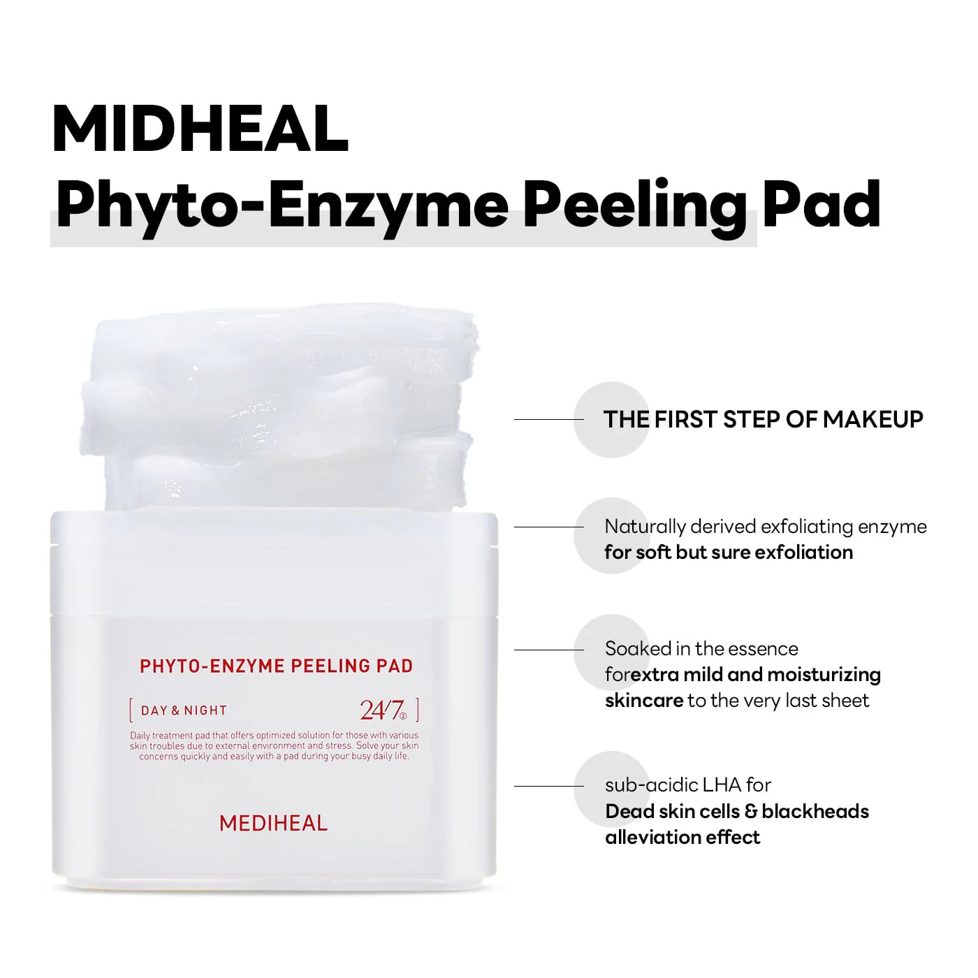 MEDIHEAL Phyto Enzyme Peeling Pad - Vegan Face Resurfacing Gauze Pads with LHA & Papaya Enzym - Pore Tightening Pads to Control Sebum - Exfoliating for Dead Skin Cells, 90 sheets - Image 4