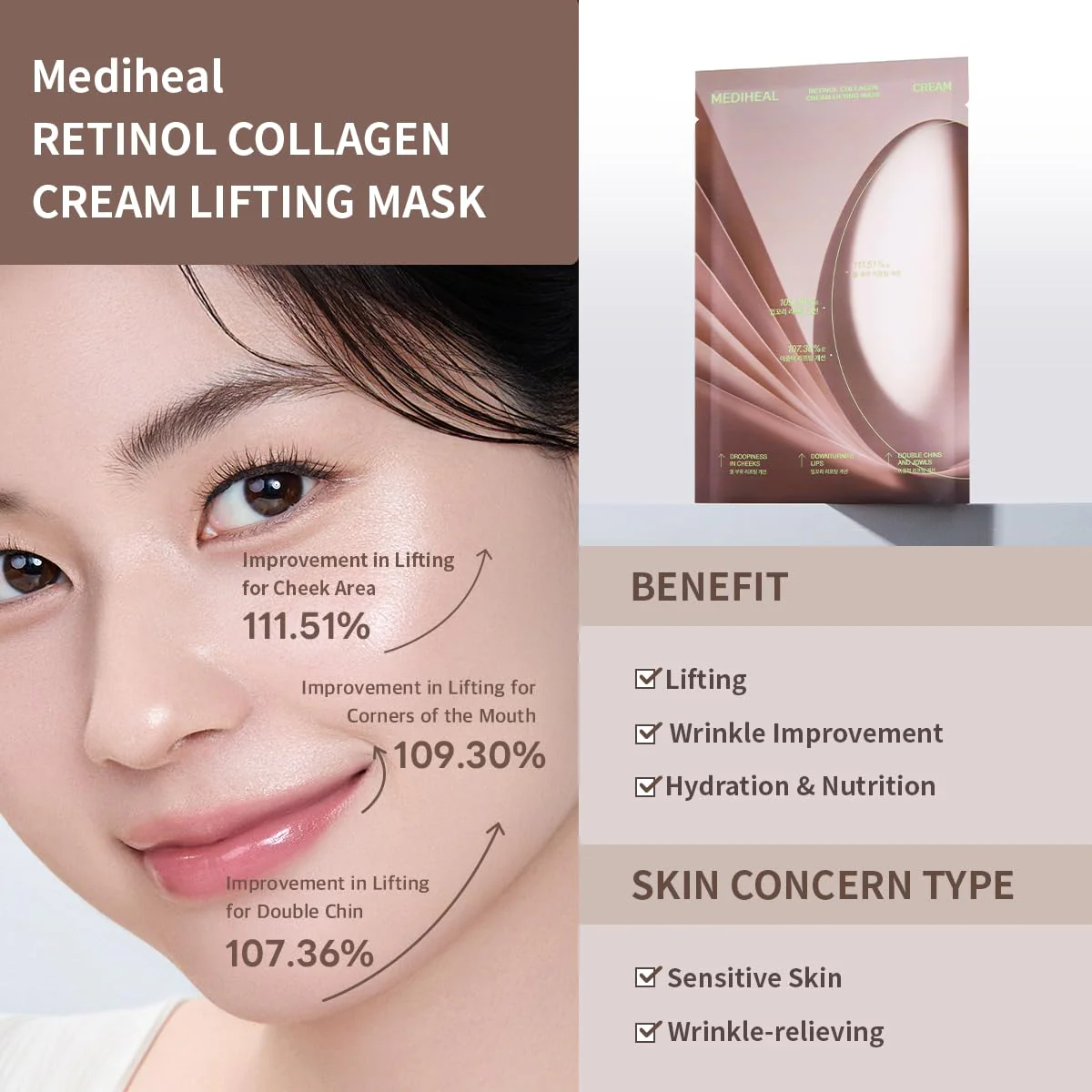 Mediheal Retinol Collagen Cream Lifting Mask (10 Counts) for V Line Mask, Anti-Aging - Helps Reduce Fine Lines & Wrinkles, and Smoothens Skin - Image 6