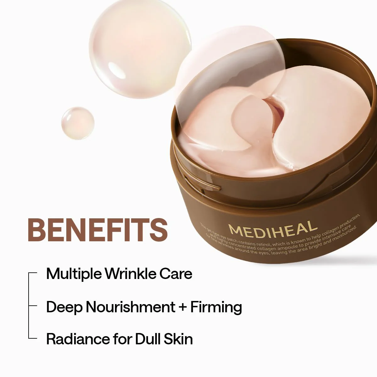 Mediheal Retinol Collagen Under Eye Patches - Korean Hydrogel Eye Pads (60 patches) with 95% Retinol & Collagen. Nourishing & Non Irritating Eye Gel Mask. Sealing Cap & Spatula Included. - Image 16