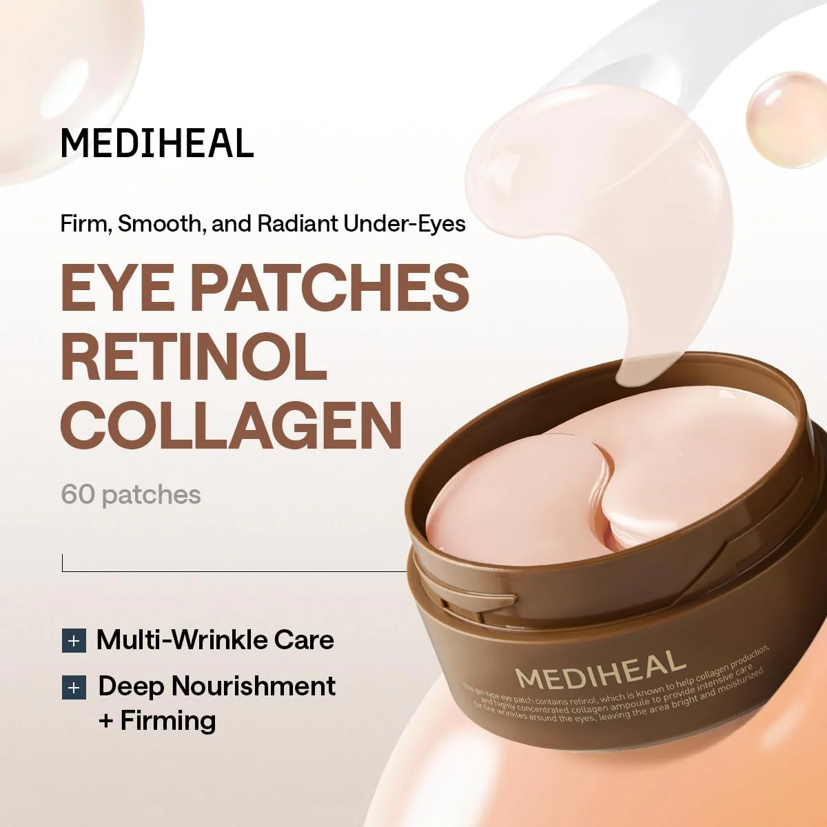 Mediheal Retinol Collagen Under Eye Patches - Korean Hydrogel Eye Pads (60 patches) with 95% Retinol & Collagen. Nourishing & Non Irritating Eye Gel Mask. Sealing Cap & Spatula Included. - Image 17