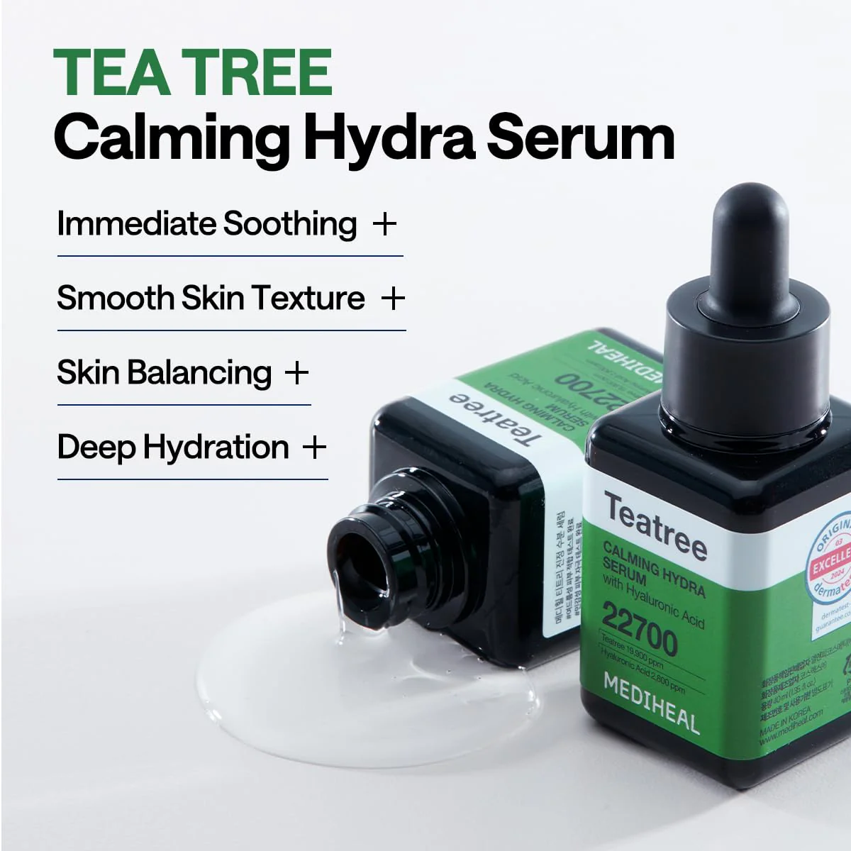 Mediheal Teatree Calming Serum 1.35 fl.oz - Quick Skin Calming and Redness Relief - Sebum Care, Oil Moisture Balance & Deep Moisturization with Hyaluronic Acid - Image 6