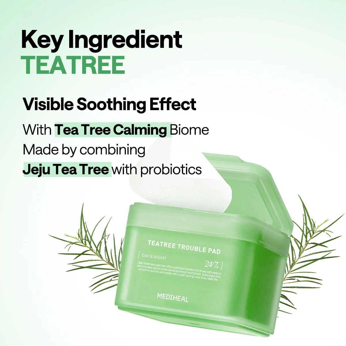 MEDIHEAL Teatree Trouble Pad - Square Cotton Facial Toner Pads with Tea Tree & Lactobacillus - Soothing to Calm Sensitive & Acne Prone Skin- Vegan Face Gauze 100 - Image 6