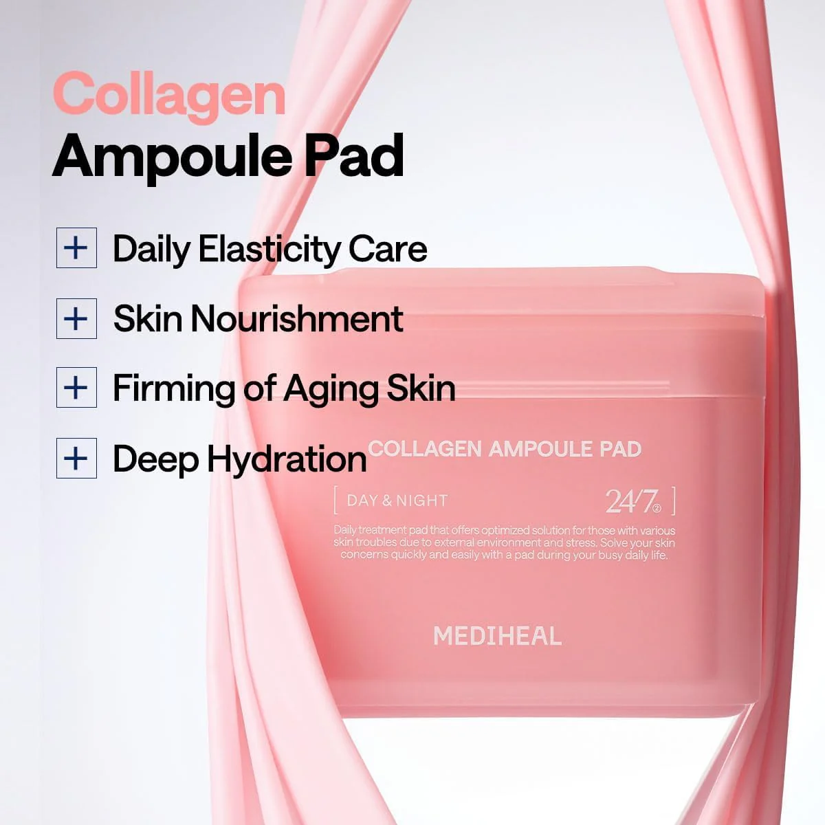 MEDIHEAL Toner Pads [Collagen] - Ampoule Toner Pad with Collagen & Ceramide - Skin Firming & Restore Elasticity & Deep Hydration - Tighten Wrinkles & Lines - Vegan Moisturizing Fabric (100 Count) s - Image 6