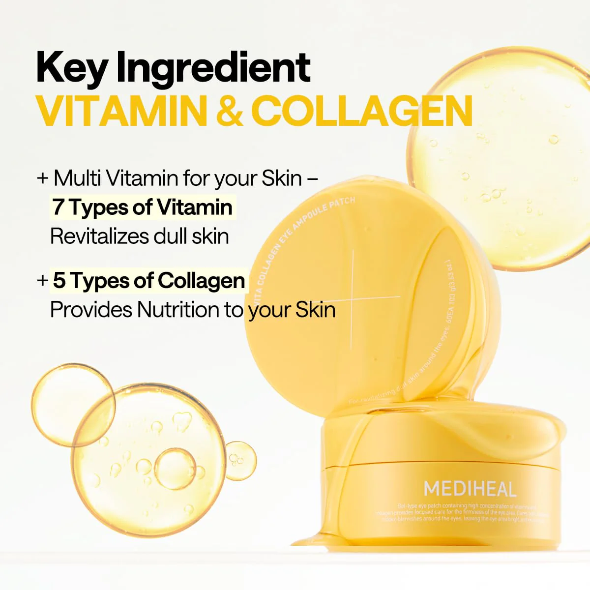 Mediheal Vita Collagen Under Eye Patches for - Korean Hydrogel Eye Pads (60 patches) with 7 Vitamin & 5 Micro Collagen. Moisturizng & Non Irritating Eye Gel Mask. Sealing Cap Included. - Image 2