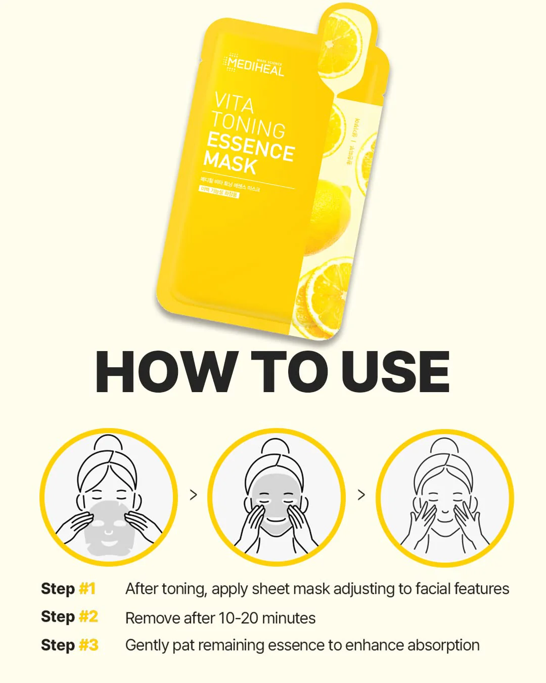Mediheal Vita Toning Essence Mask, Revitalizing & Balancing Facial Sheet Mask for Dull Skin, Vita Complex and Niacinamide, Eco-Friendly & Hypoallergenic Cellulose Sheet 15 Sheet - Image 3