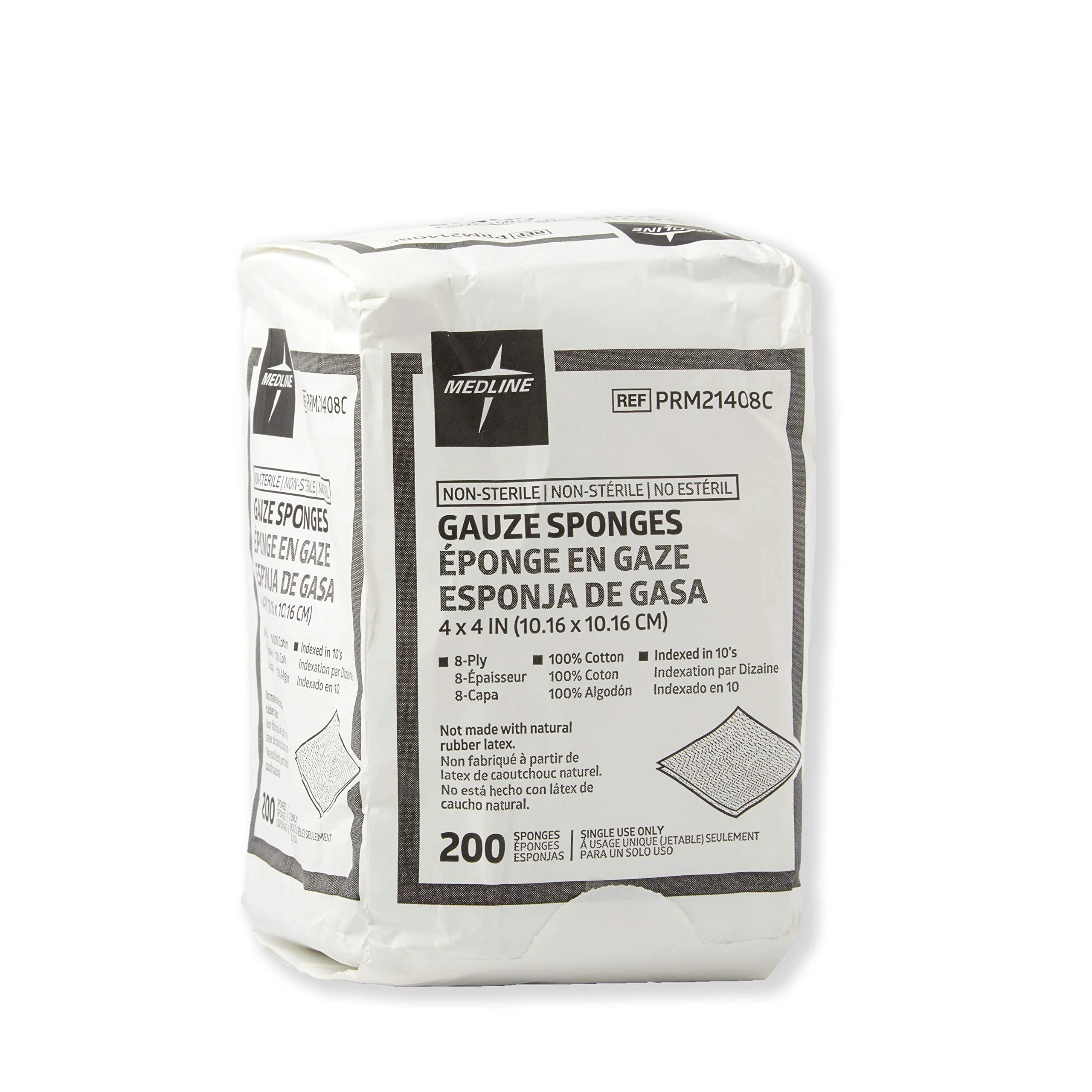 Medline 4 x 4 inch Gauze Sponges, 100% Cotton, 8-Ply Woven Non-Sterile Gauze (Pack of 200) - Image 5