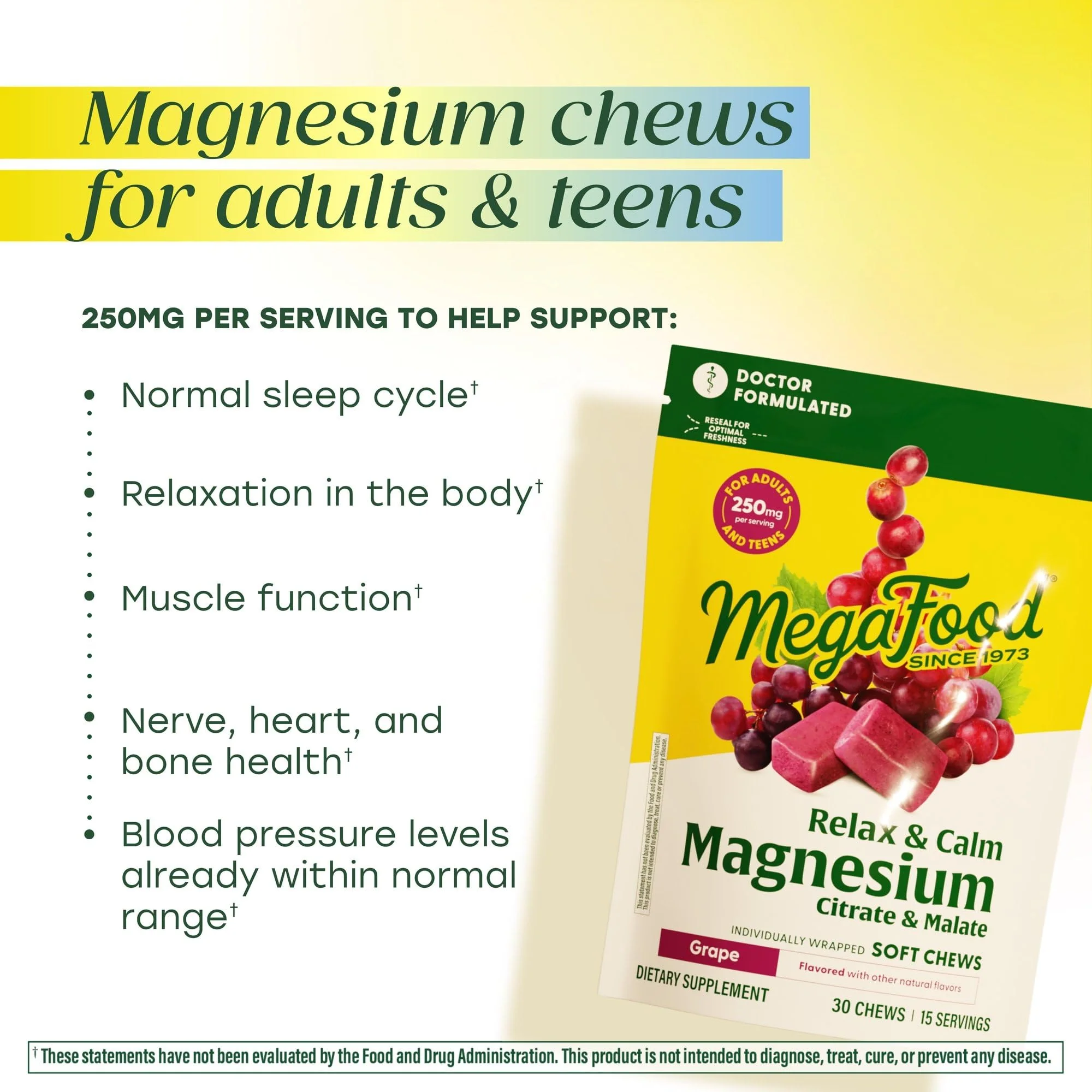 MegaFood Relax + Calm Magnesium Complex with Magnesium Citrate & Malate for Heart Health, Muscle Tension & More – Doctor Formulated - Vegetarian – Grape Flavor - 30 Soft Chews (15 Servings) - Image 7