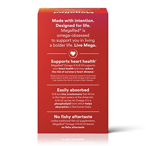 MegaRed Antarctic Krill Oil 500mg Omega 3 Fatty Acid Supplement, Extra Strength EPA & DHA Krill Oil Softgels (90cnt Box), Astaxanthin, Heart Health Supplement with No Fish Oil Aftertaste - Image 12