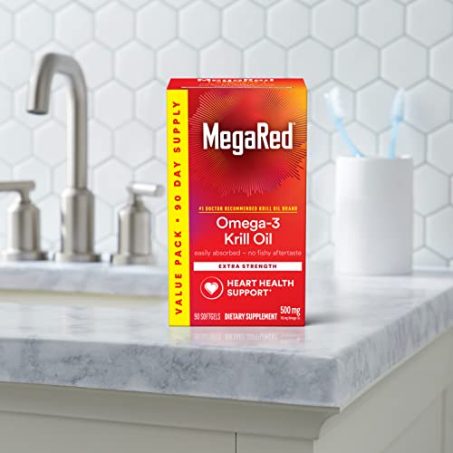 MegaRed Antarctic Krill Oil 500mg Omega 3 Fatty Acid Supplement, Extra Strength EPA & DHA Krill Oil Softgels (90cnt Box), Astaxanthin, Heart Health Supplement with No Fish Oil Aftertaste - Image 13