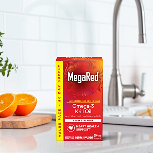 MegaRed Antarctic Krill Oil 500mg Omega 3 Fatty Acid Supplement, Extra Strength EPA & DHA Krill Oil Softgels (90cnt Box), Astaxanthin, Heart Health Supplement with No Fish Oil Aftertaste - Image 15