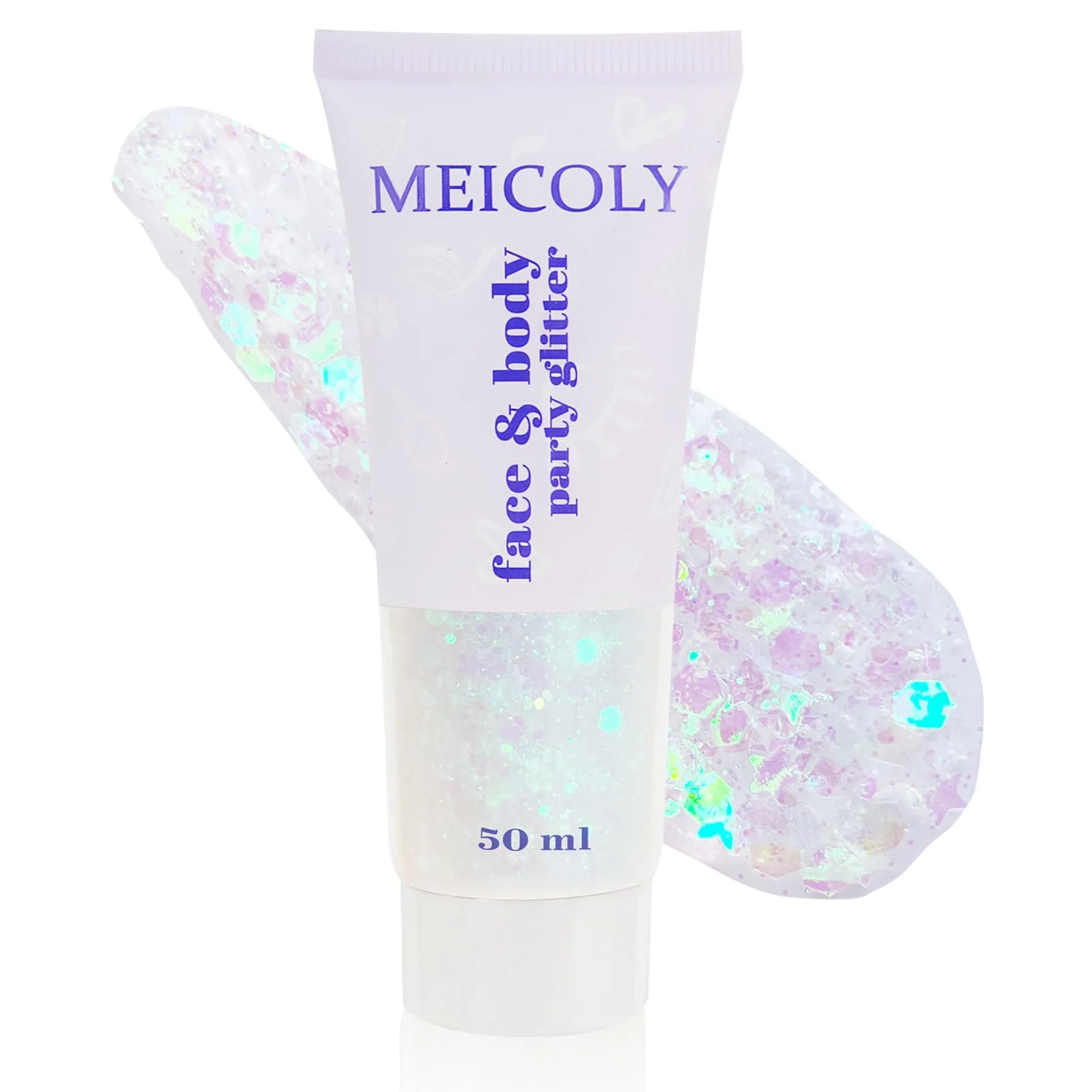 MEICOLY Clear White Body Glitter,Singer Concerts Music Festival Rave Accessories,Mermaid Face Glitter Gel,Sequins Glitter Face Paint,Chunky Hair Sparkling Halloween Glitter Gel for Women,50ml - Image 2