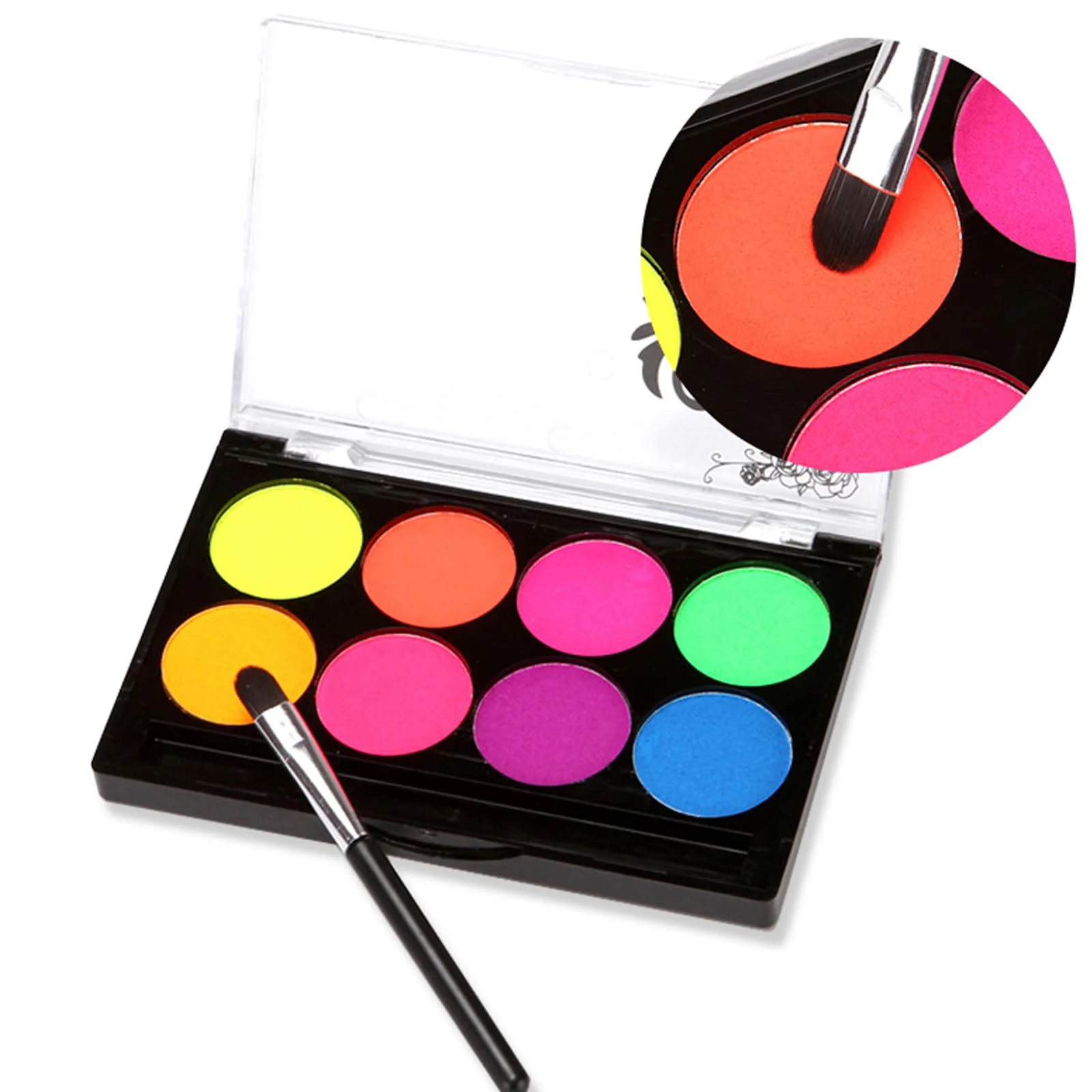 MEICOLY Neon Face Paint,UV Blacklight Glow Face Paint,8 Bright Colors Neon Fluorescent Rave Body Paint Palette,Water Activated Eyeliner,Water Based Glow In The Dark Halloween Washable for Kids Adults - Image 5