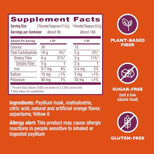 Metamucil 4-in-1 Psyllium Husk GLP-1 Friendly Fiber Supplement, Sugar-Free, 180 teaspoons, Orange Flavored, Daily Fiber Powder for Digestive Health, made with Plant-Based Psyllium Husk Fiber - Image 3