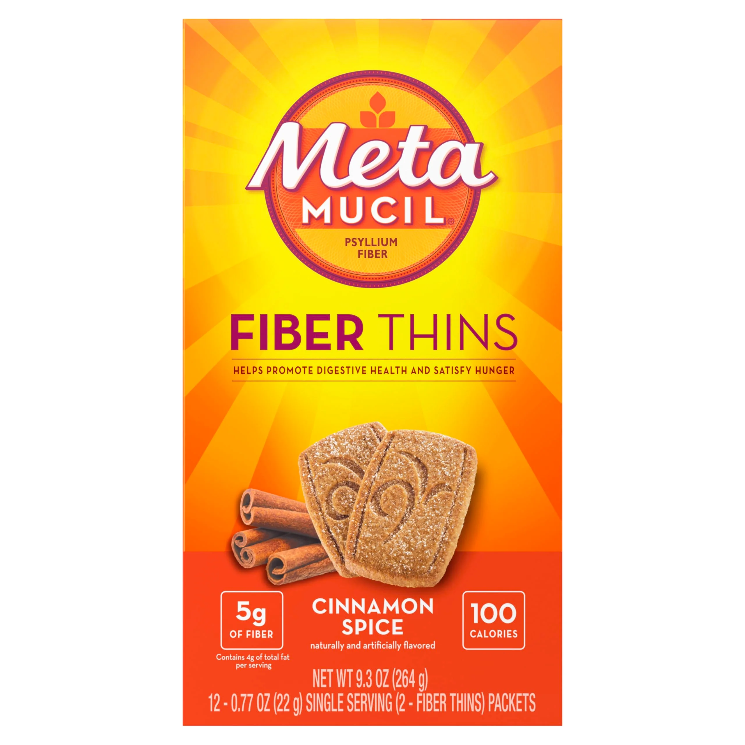 Metamucil Fiber Thins, Daily Fiber Supplement Snack, Psyllium Husk Powder, 5g Fiber per Serving, Supports Digestive Health and Satisfies Hunger, Cinnamon Spice Flavor, pack of 4, 12 Servings each - Image 2