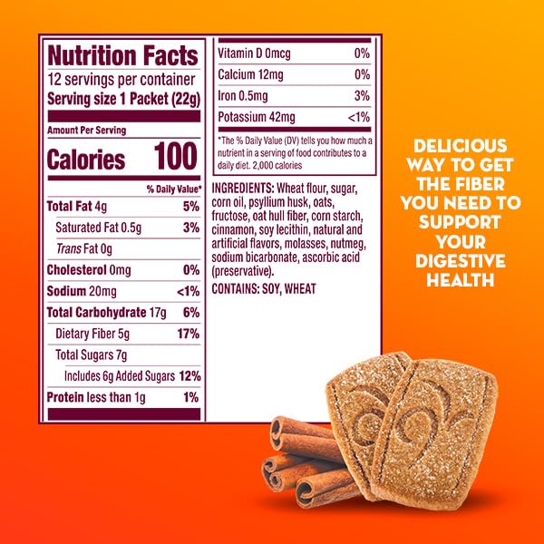 Metamucil Fiber Thins, Daily Fiber Supplement Snack, Psyllium Husk Powder, 5g Fiber per Serving, Supports Digestive Health and Satisfies Hunger, Cinnamon Spice Flavor, pack of 4, 12 Servings each - Image 3