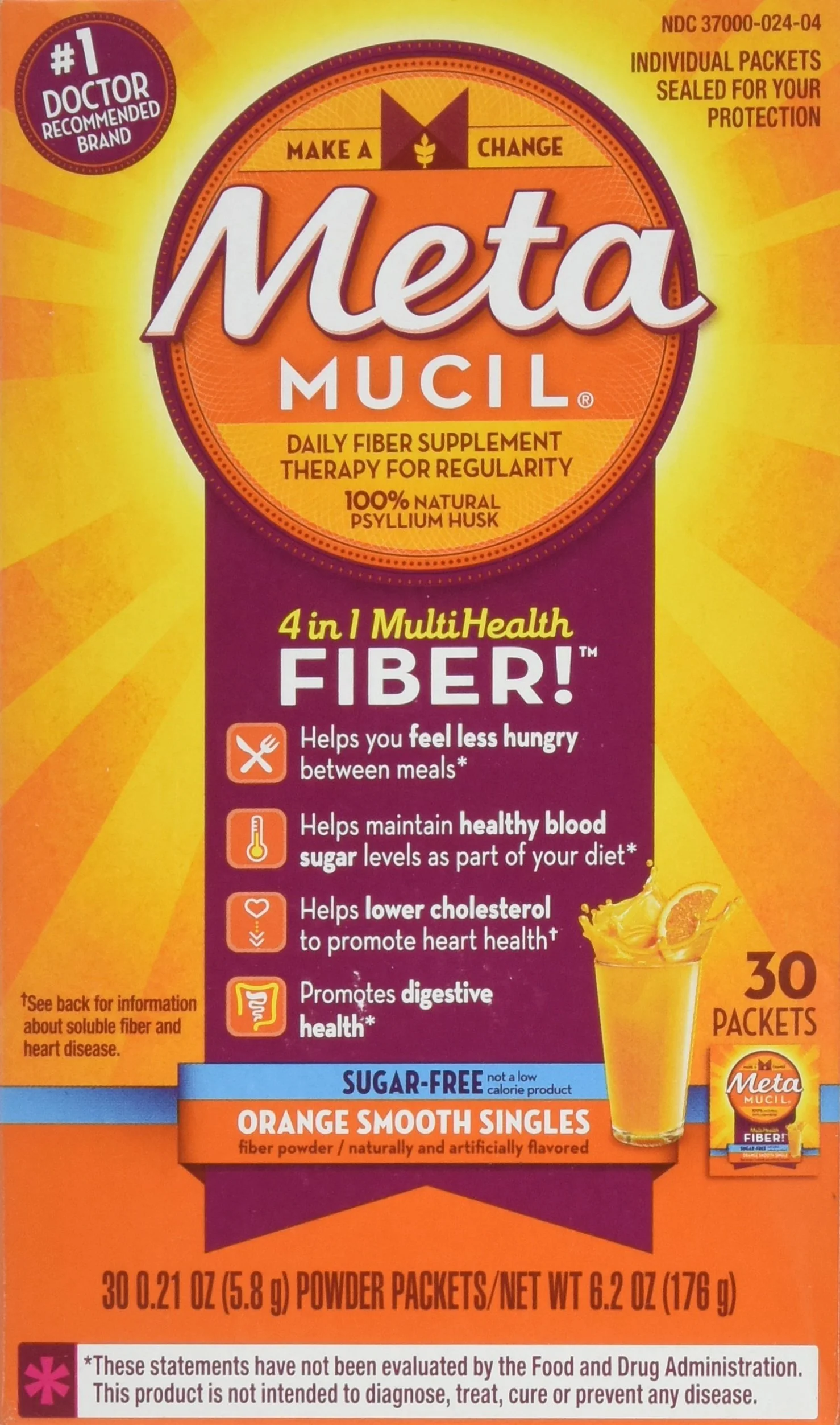Metamucil - MultiHealth Fiber Singles Orange Smooth Sugar-Free, 0.21 Ounce, Pack of 30 - Image 2