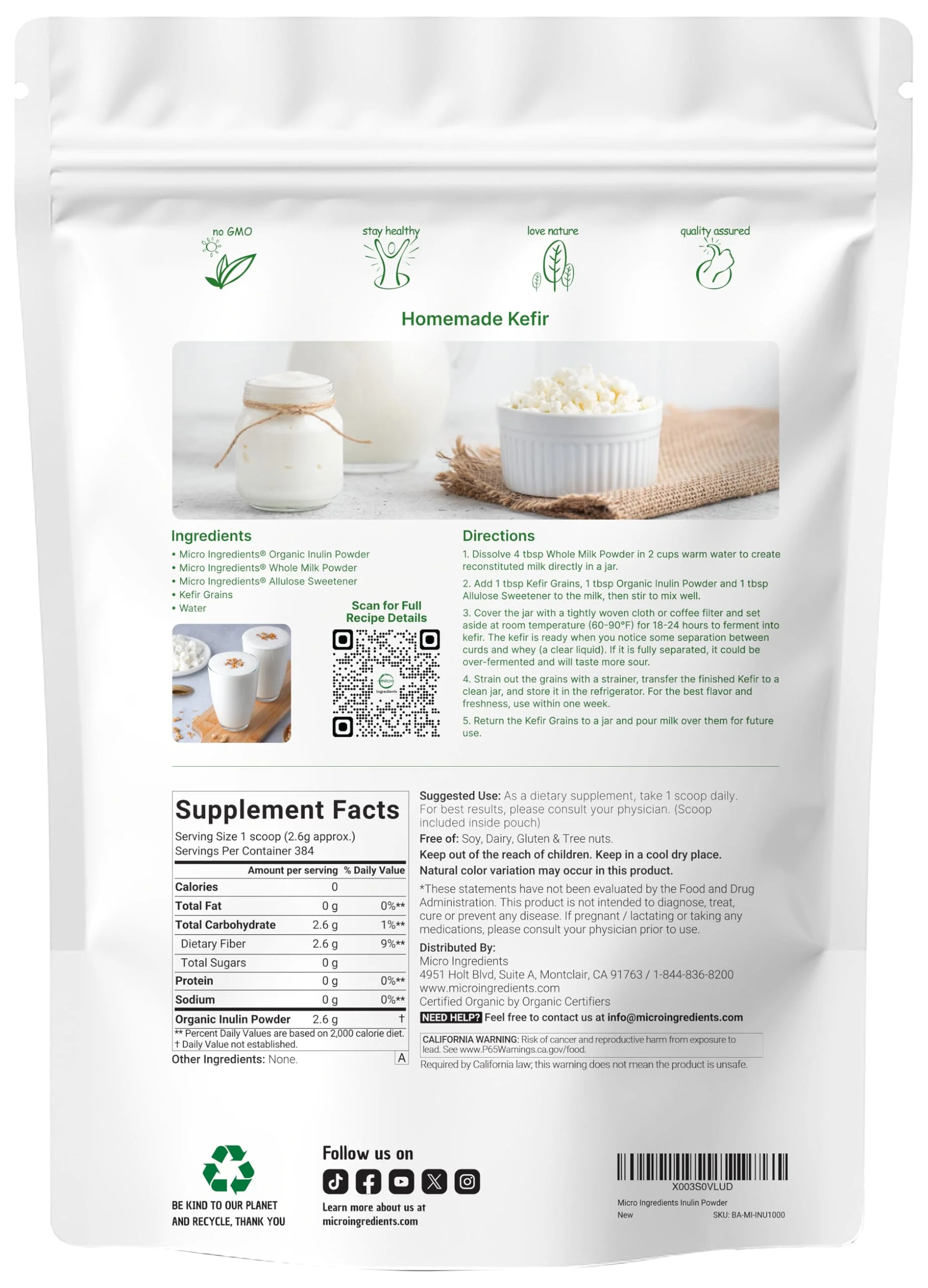 Micro Ingredients Organic Inulin FOS Fiber Powder, 2.2 lbs | Quick Water-Soluble Prebiotic | Natural Fiber for Smoothies & Drinks | Vegan Friendly, Dissolves Clear - Image 4