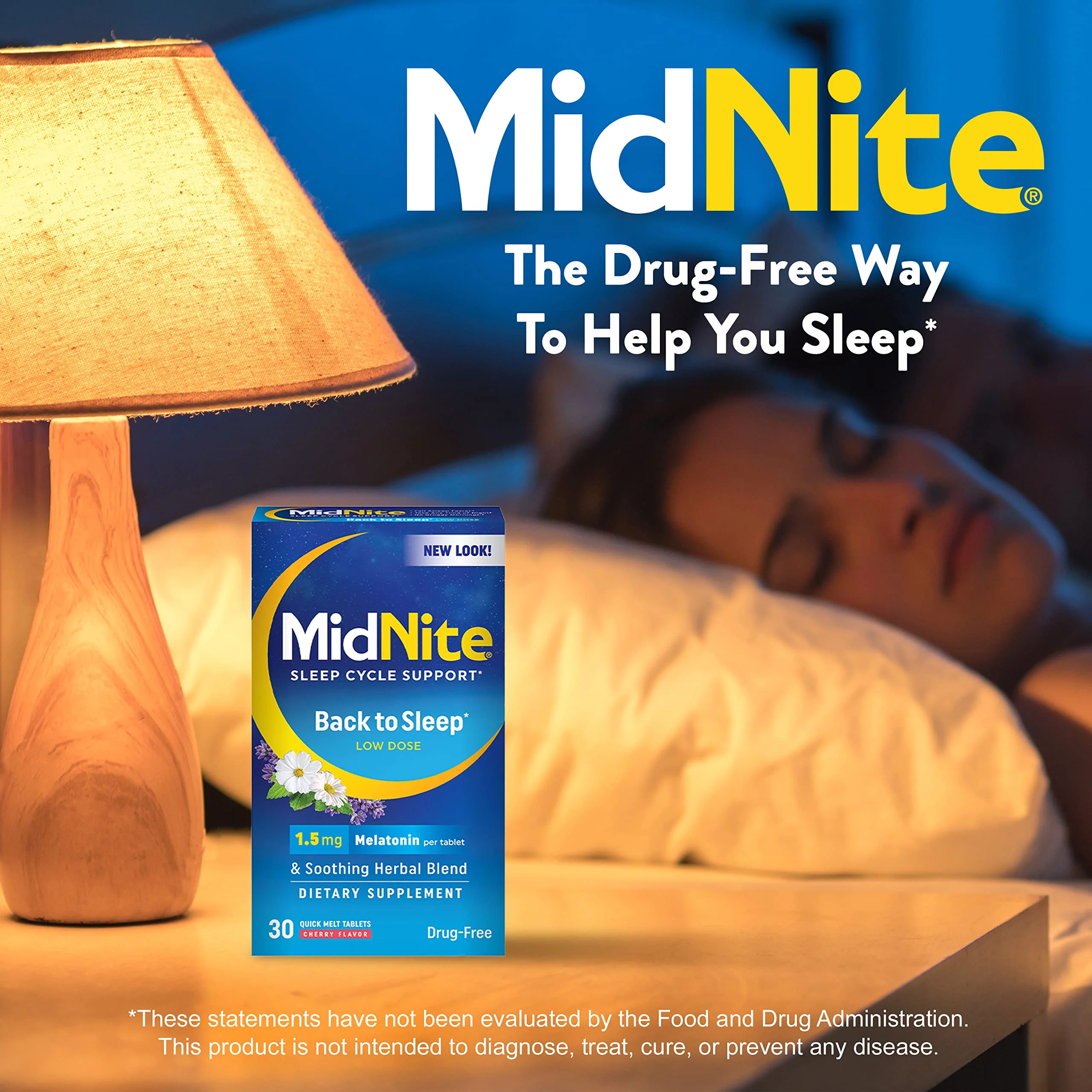 MidNite Back to Sleep Low Dose, 1.5 mg Melatonin Sleep Aid, Non-Habit Forming, Herbal Dietary Supplement for Adults, Drug-Free, Gluten-Free, Lactose-Free, Vegetarian, Vegan, 30 Quick Melt Tablets - Image 7