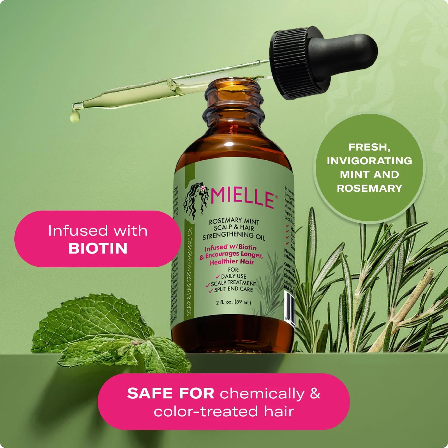 Mielle Organics Rosemary & Mint Hair Oil - Strengthening Biotin Oil Infused Frizzy & Damaged Hair Care - Split Ends & Dry Scalp Treatment to Support Longer, Healthier Strands, 2 Ounce - Image 7