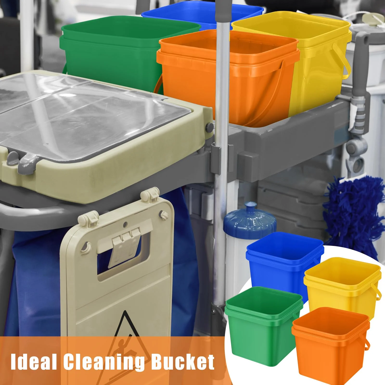 Mifoci 4 Pcs Plastic Bucket 5 Quart Square Cleaning Bucket Utility Small Pail with Handle for House Cleaning Storage Livestock Feeding Car Washing (Yellow,Blue,Green,Orange) - Image 6