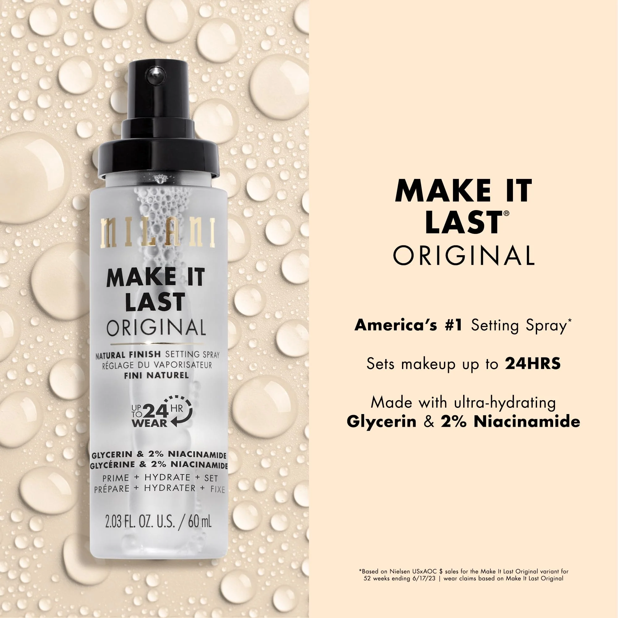 Milani Make It Last Setting Spray + Primer - Original Natural Finish, 24-Hour Wear Long Lasting Makeup Sealer & Finishing Spray, Cruelty-Free Vegan Face Mist, 2.03 Fl. Oz - Image 6