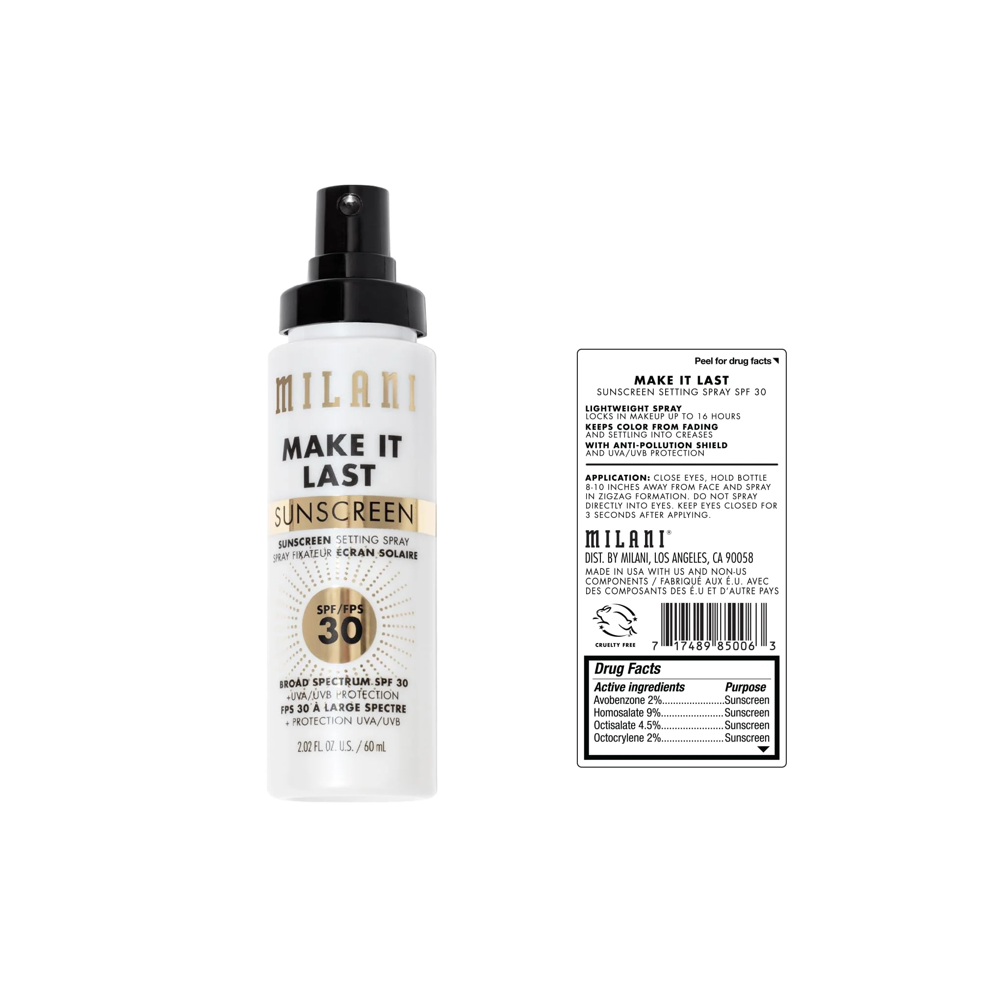 Milani Sunscreen Setting Spray + Primer, Make It Last Sunscreen for Face- SPF 30 UVA & UVB Protection Antioxidant Rich Formula for Broad Spectrum Protection, Prime + Set + Protect, 2.02Fl. Oz - 2 Pack - Image 2