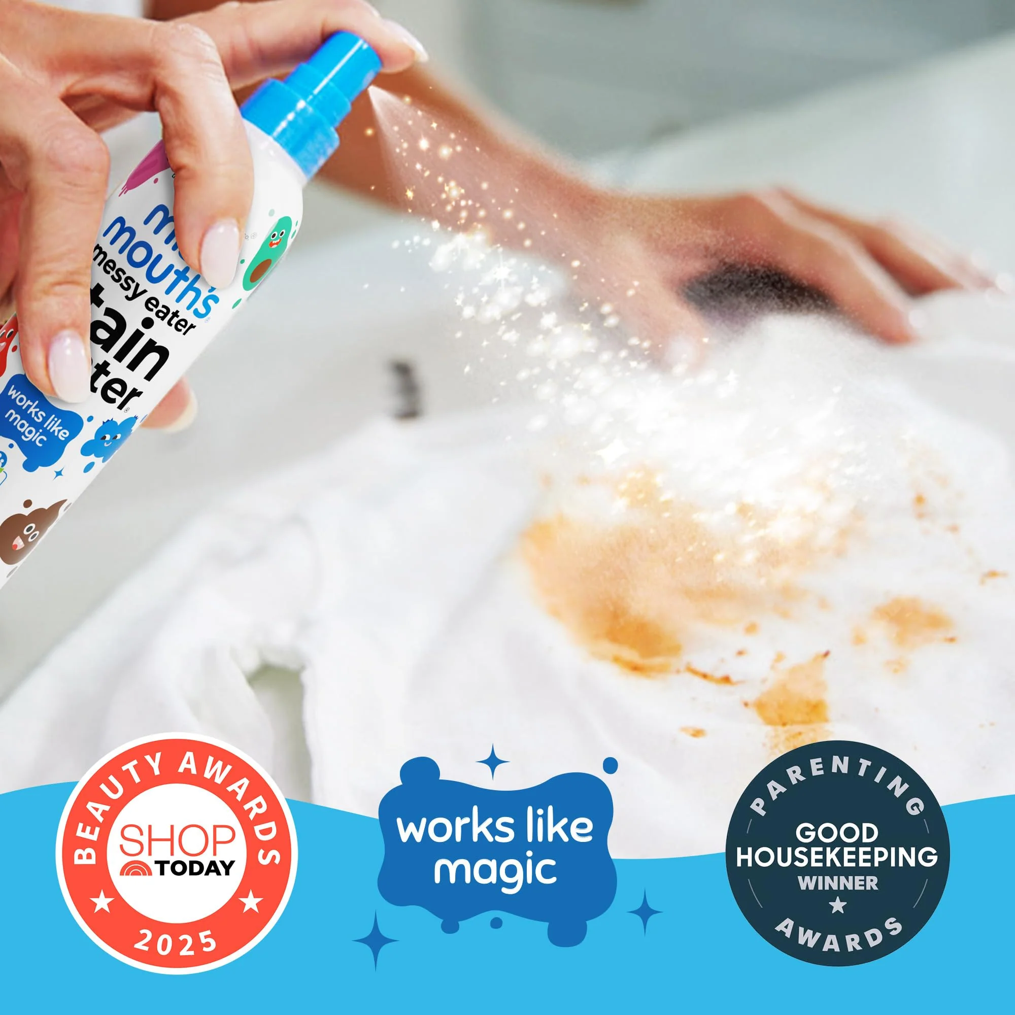 Miss Mouth’s Messy Eater Stain Treater Refill Ready Kit - 2 Pack Stain Remover Spray and 16oz Refill Pouch - Newborn & Baby Essentials - Food, Grease, Coffee Off Laundry, Underwear, Fabric - Image 9