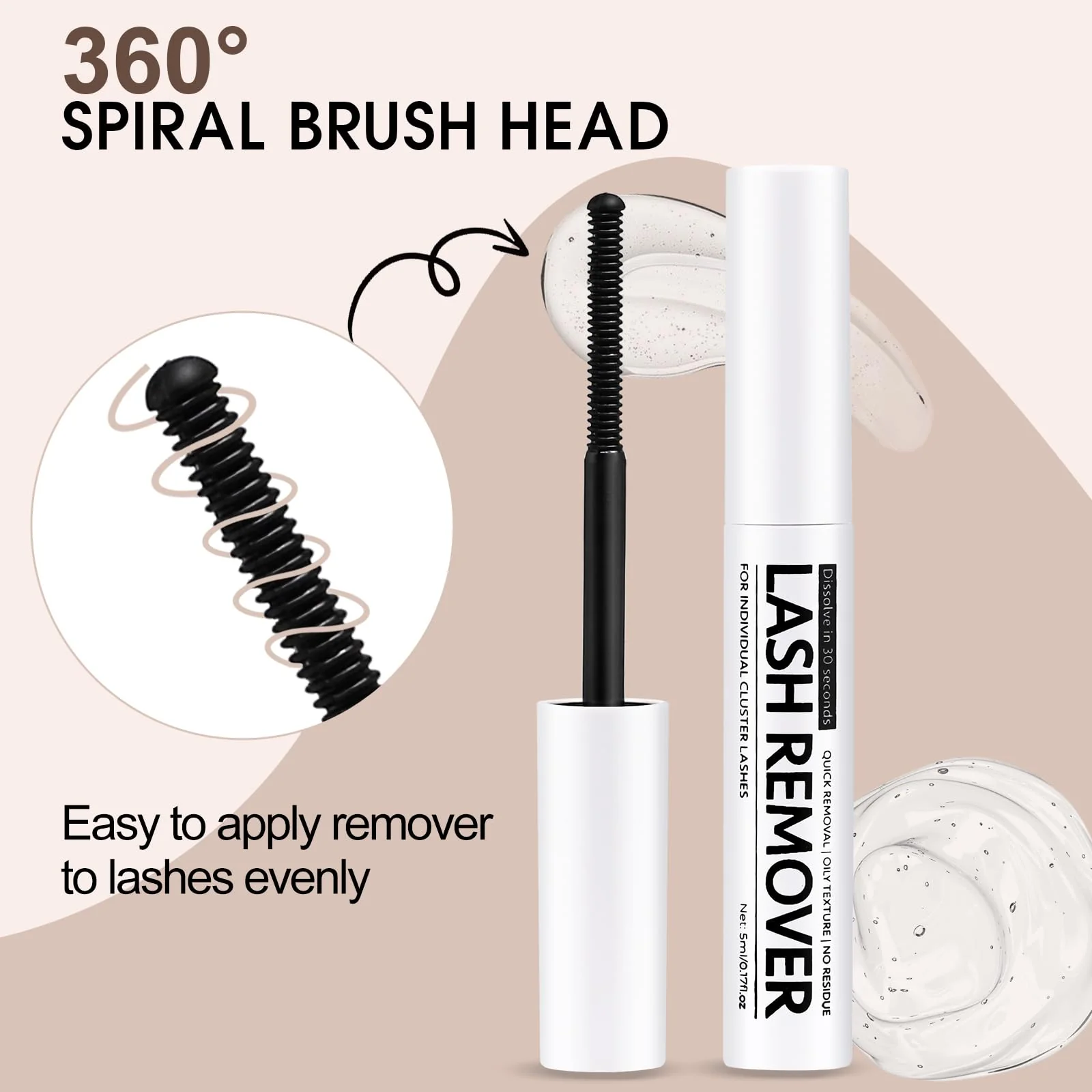 Miuffue Eyelash Glue Remover 5ML Cluster Lash Remover for Individual False Lashes, Bond and Wispys, Gentle Non-irritating Mascara Wand - Image 4