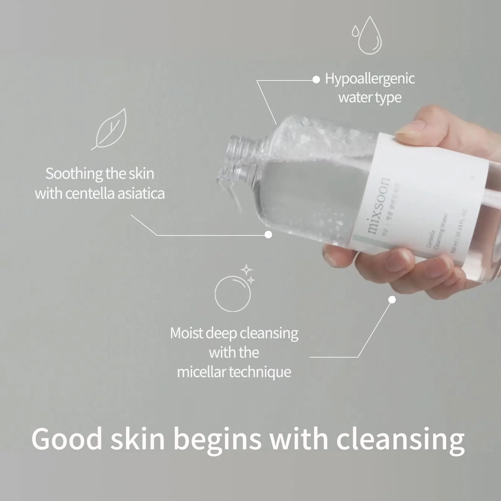 mixsoon Centella Cleansing Water - Gentle and Soothing for Face, Hydrating Daily Cica Cleanser for Sensitive Skin 300ml / 10.14 fl.oz. Korean Glass Skin Care - Image 4