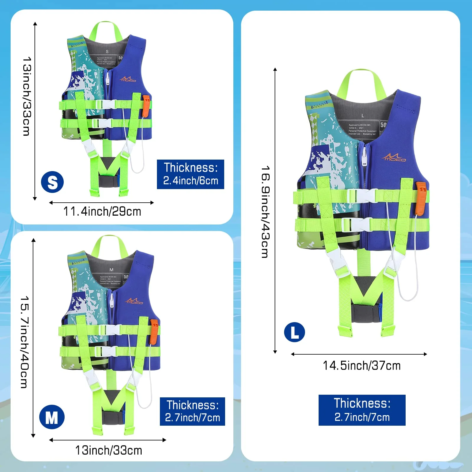 MoKo Swimming Vest for Kids 46-77 lbs, Clearance Children Swim Vests Water Activity Equipment Cute Pattern Watersports Swimming Device for Toddlers Boys Girls, L Size - Indigo - Image 5