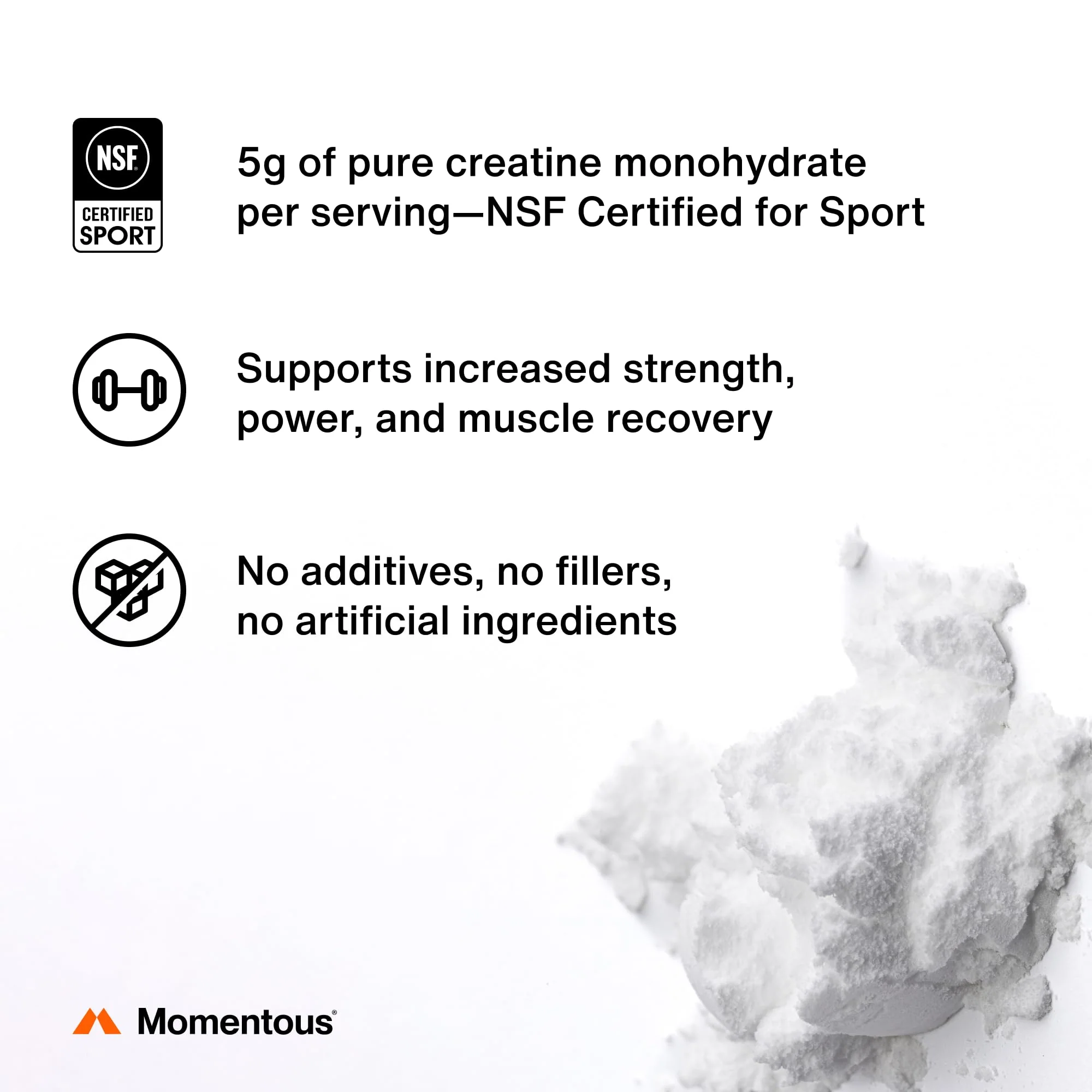 Momentous Creatine Monohydrate Powder - Creatine Powder - Supports Strength, Lean Muscle, & Recovery for Men & Women - NSF Certified for Sport - 5 g per Serving - 90 Servings - Image 7