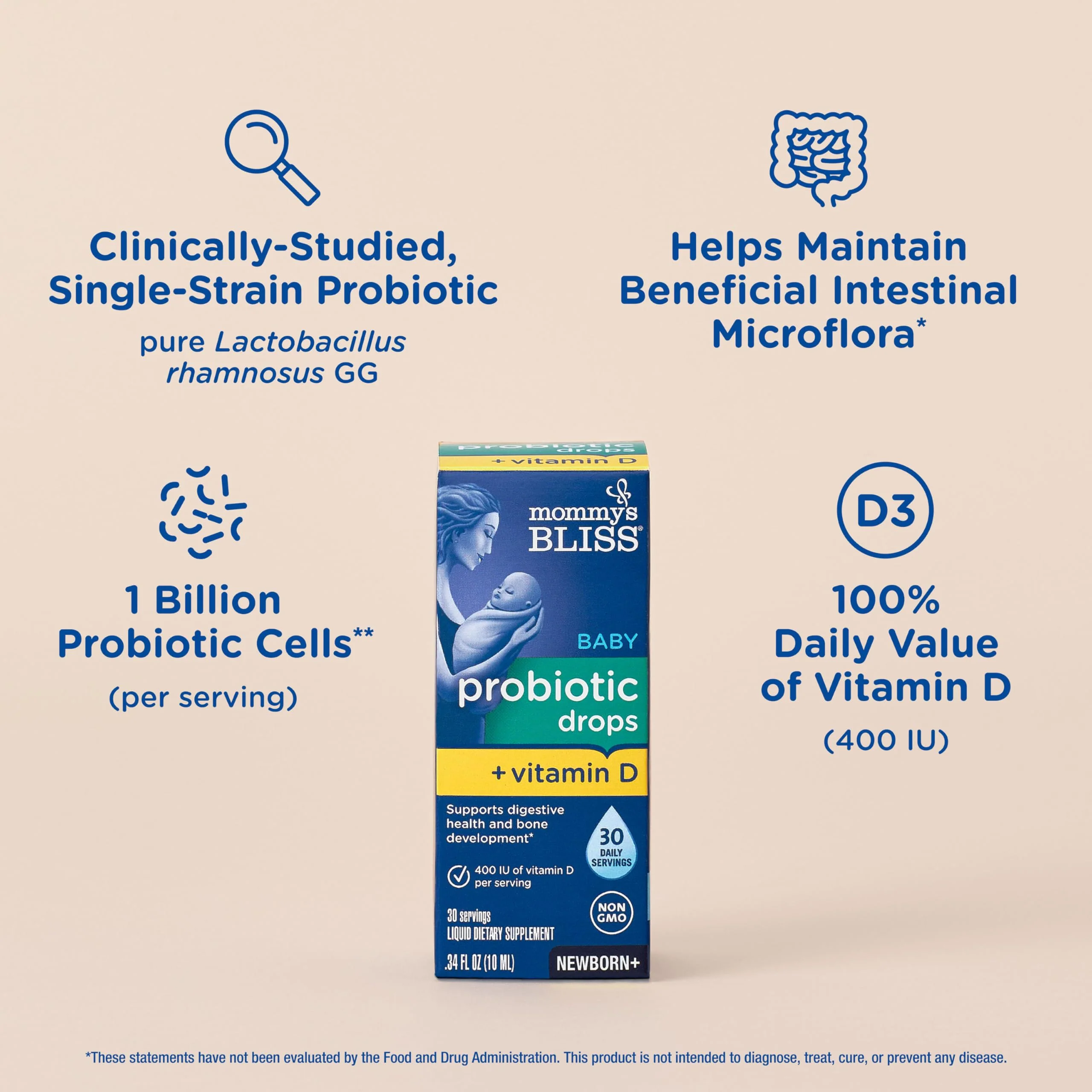 Mommy's Bliss Baby Probiotics + Vitamin D Drops, Supports Digestive Health & Immune Function*, 400IU Vitamin D , Supports Bone Development*, Newborns+, Flavorless, 0.34 Fl Oz (30 Servings) - Image 7
