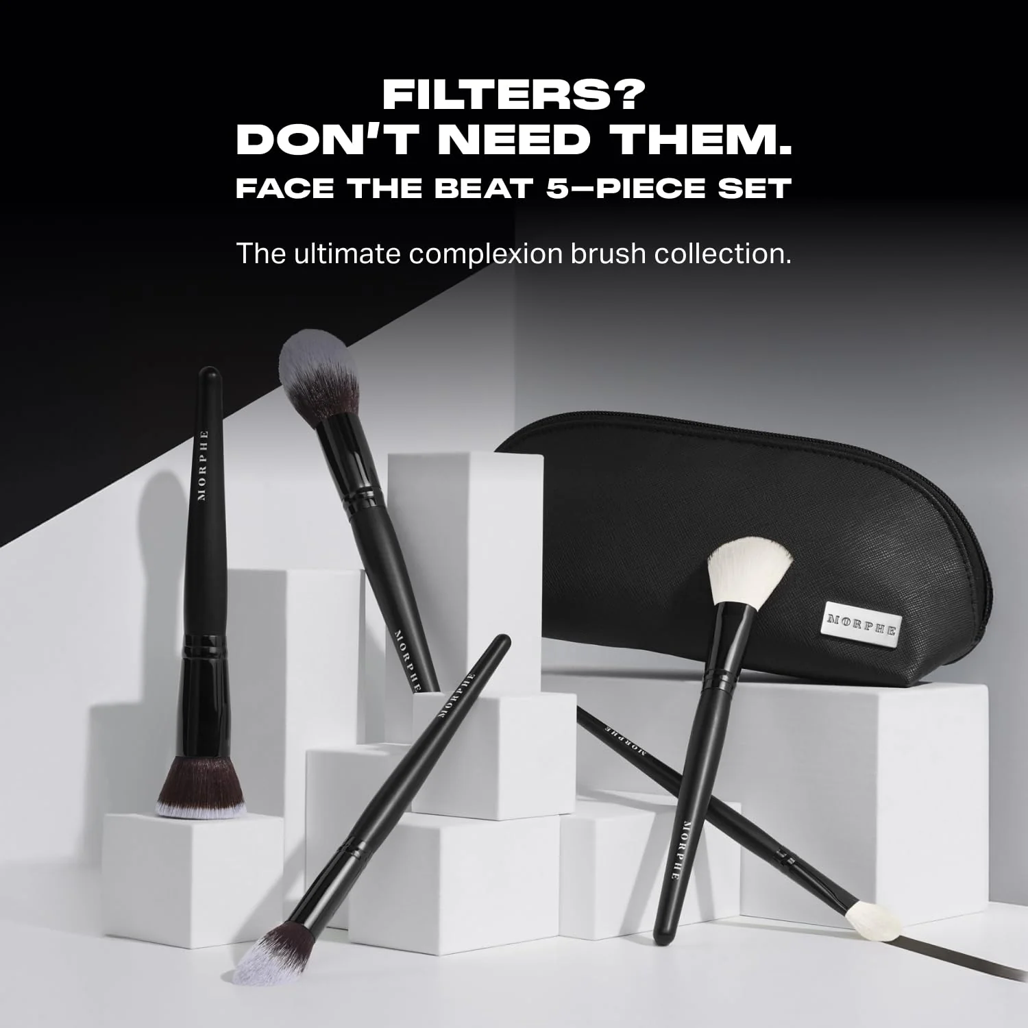 Morphe Face The Beat Makeup Brushes - 5 Piece Makeup Brush Set with Foundation, Blush, Contour & Blending Brushes - Made with Synthetic Bristles & Includes Makeup Brush Case (5 Count) - Image 8