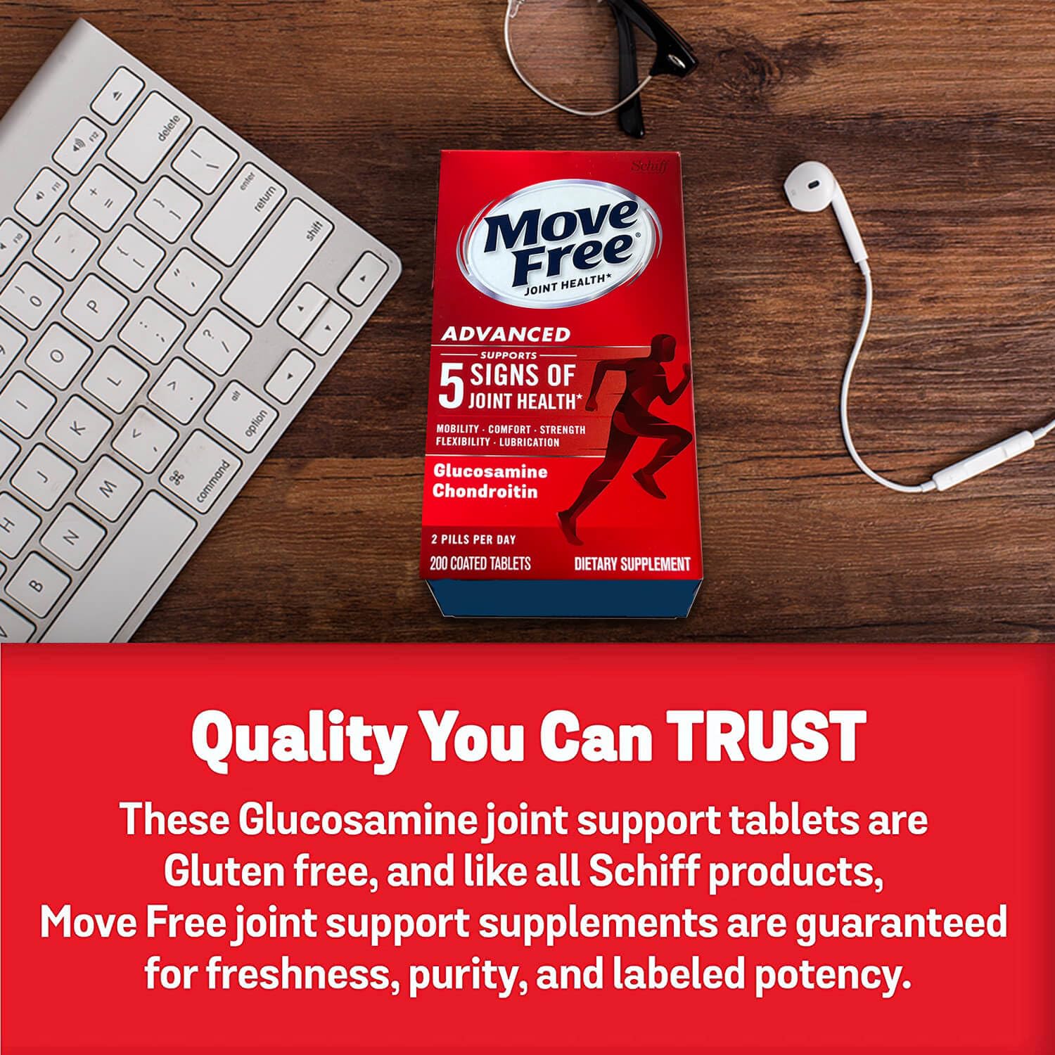 Move Free Advanced Glucosamine Chondroitin + Calcium Fructoborate Joint Support Supplement, Supports Mobility Comfort Strength Flexibility & Lubrication - 200 Tablets (100 Servings)* - Image 4